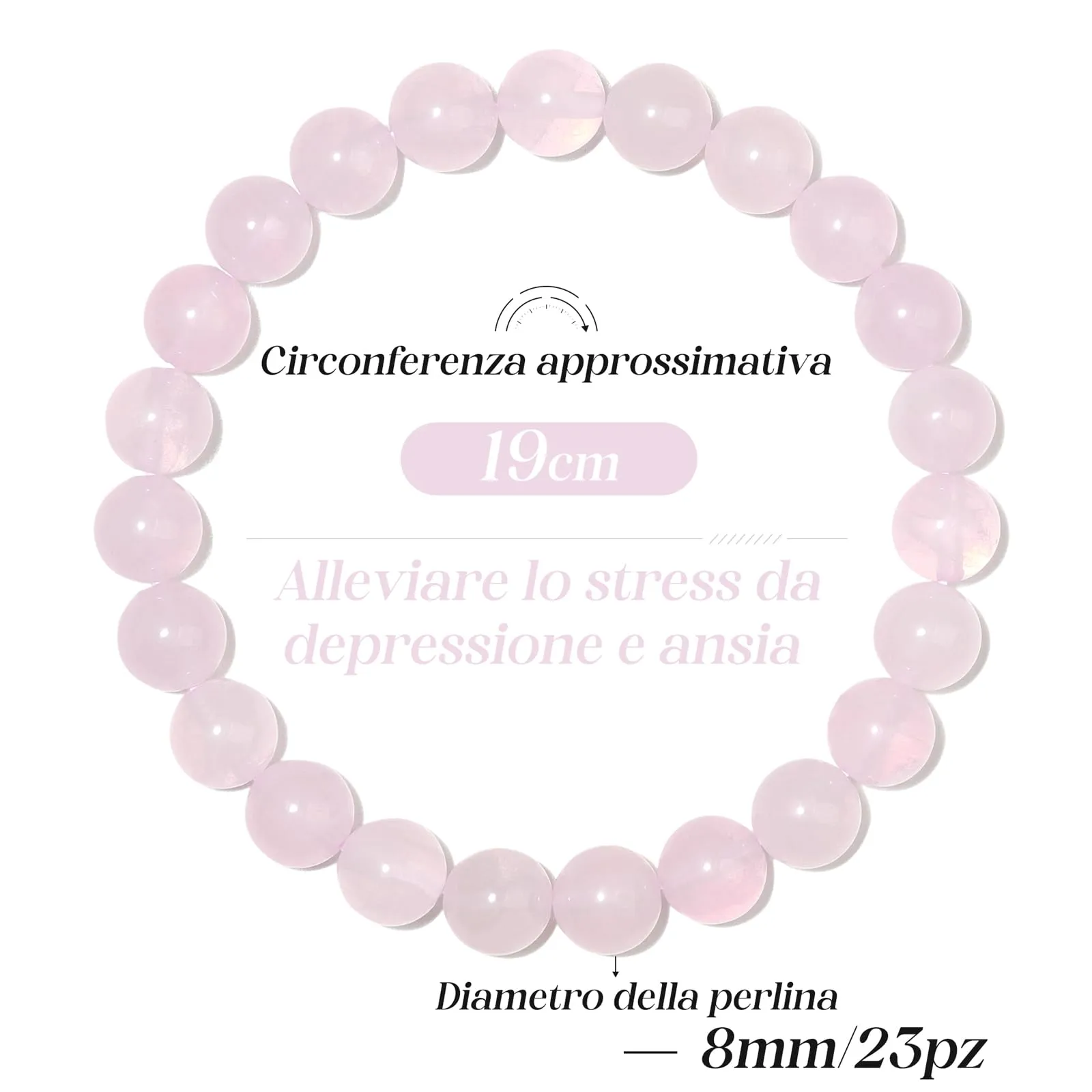Landorilo Bracciale in Pietre Naturali Quarzo Rosa del Madagascar per Donna Uomo, 19 cm - immagine 4