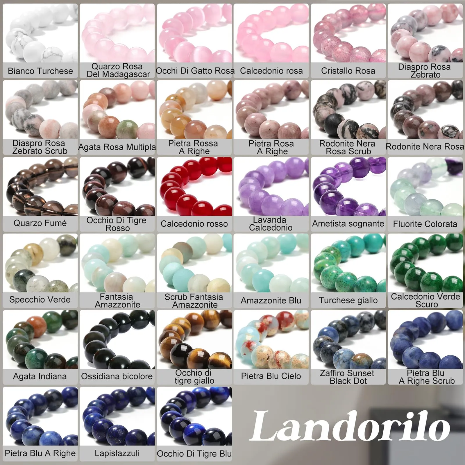 Landorilo Bracciale in Pietre Naturali Quarzo Rosa del Madagascar per Donna Uomo, 19 cm - immagine 7
