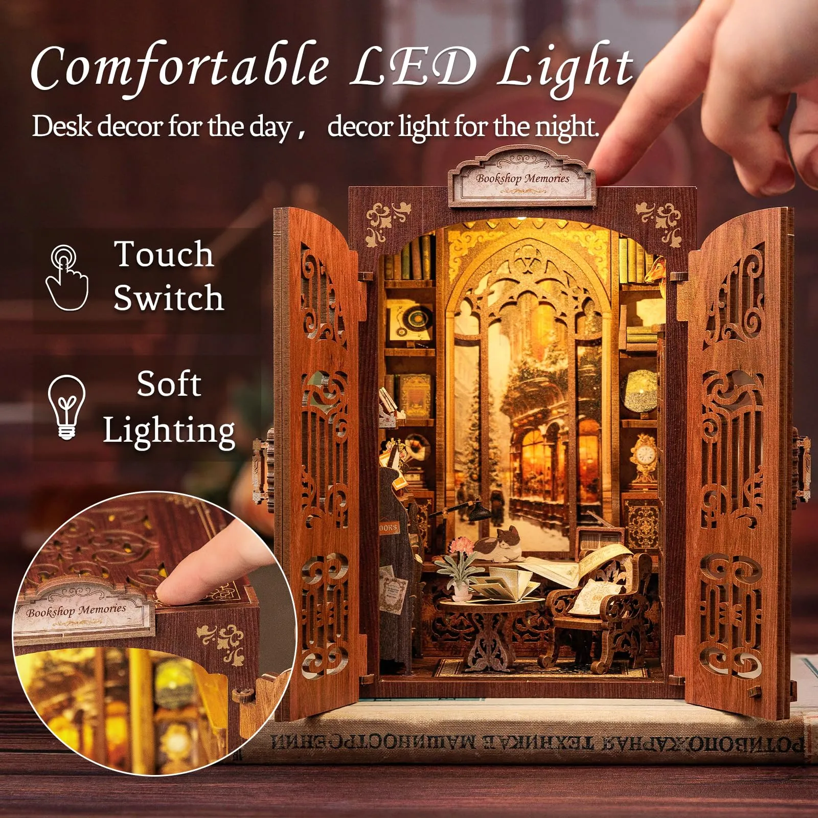 CUTEBEE Book Nook Kit Bookshop Memories, Casa delle Bambole in Miniatura con Luce LED e Protezione Antipolvere - immagine 2