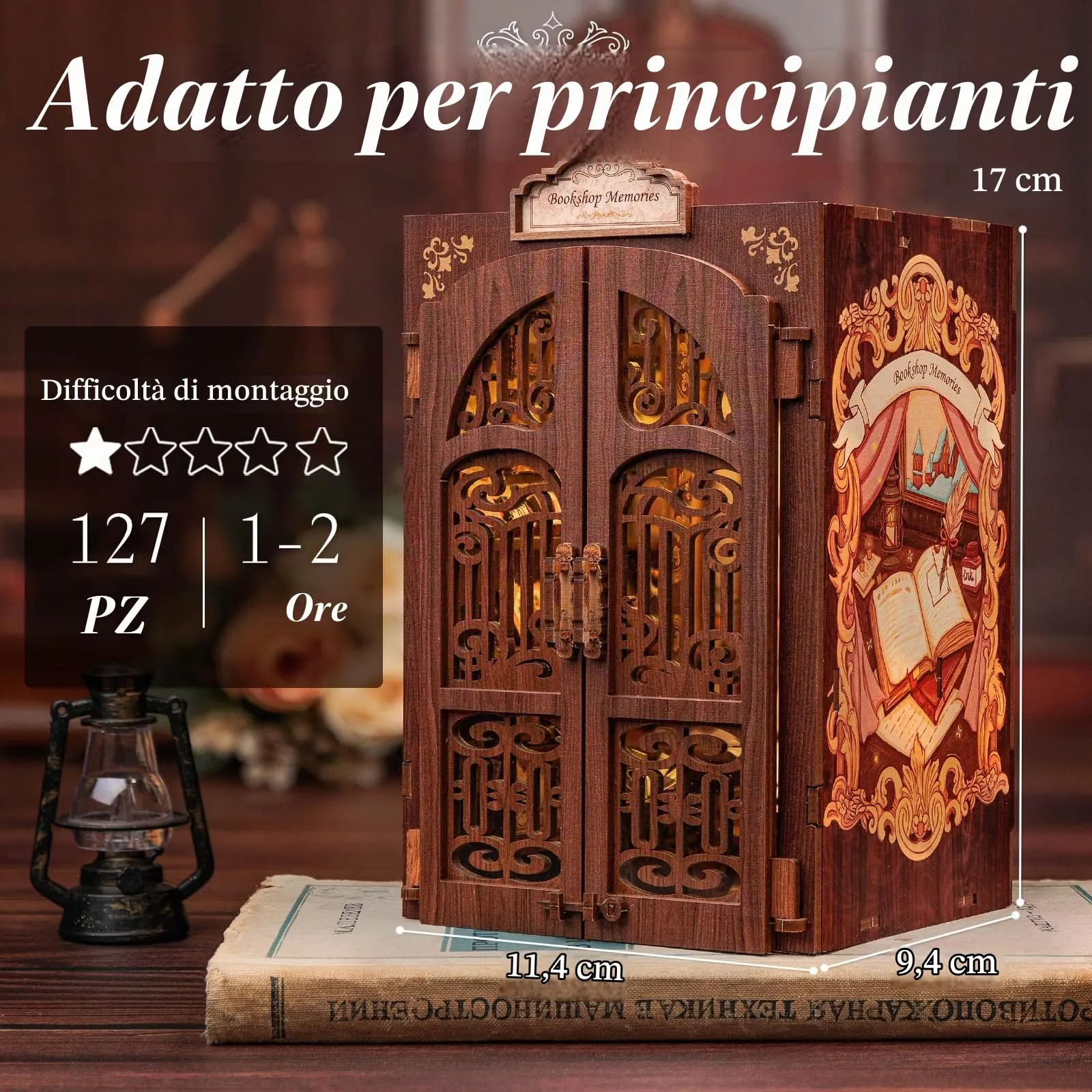 CUTEBEE Book Nook Kit Bookshop Memories, Casa delle Bambole in Miniatura con Luce LED e Protezione Antipolvere - immagine 4
