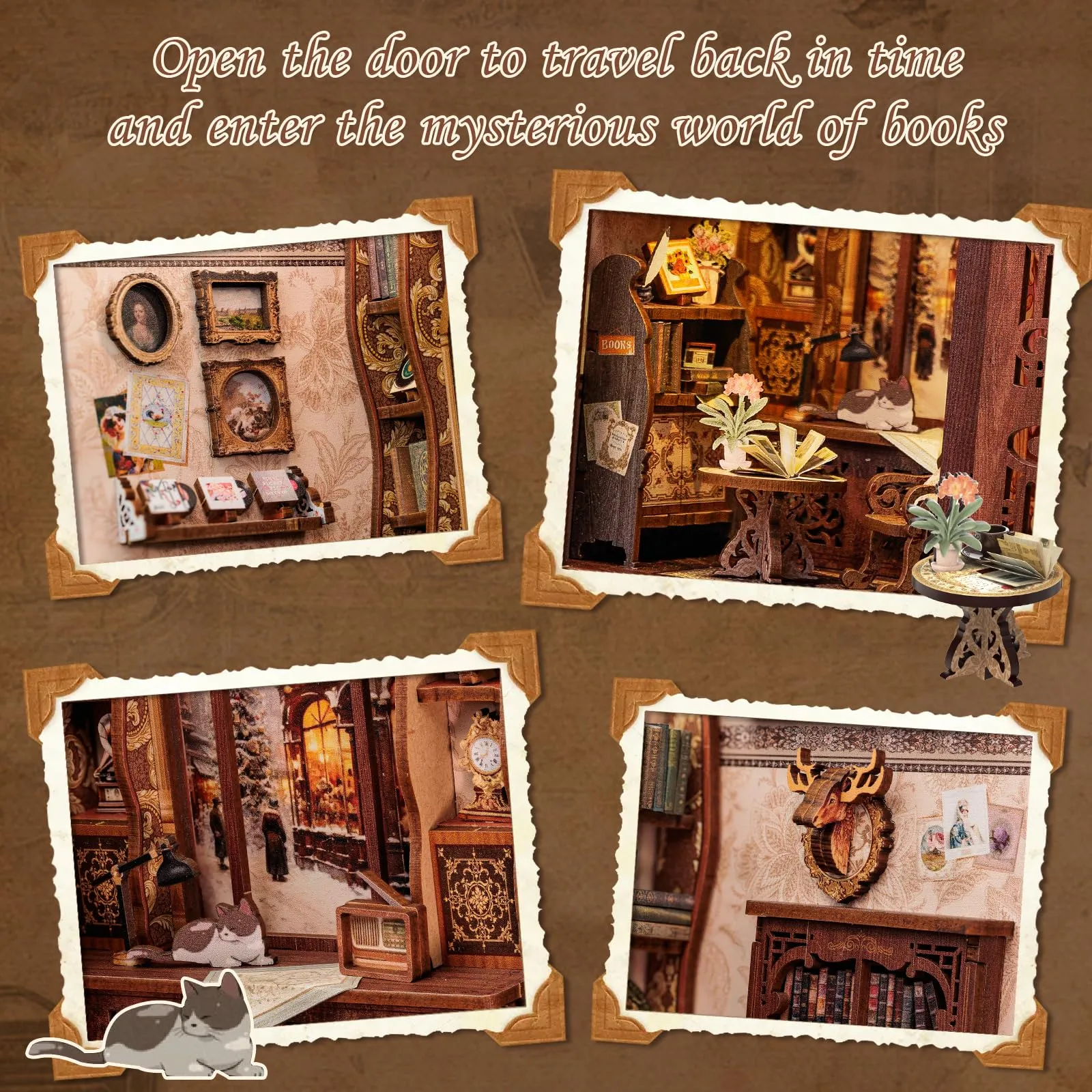 CUTEBEE Book Nook Kit Bookshop Memories, Casa delle Bambole in Miniatura con Luce LED e Protezione Antipolvere - immagine 5