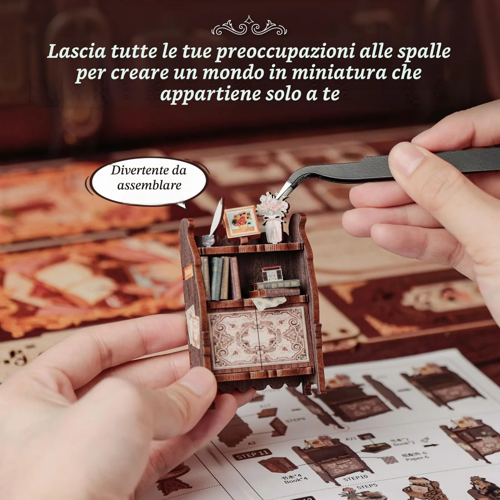 CUTEBEE Book Nook Kit Bookshop Memories, Casa delle Bambole in Miniatura con Luce LED e Protezione Antipolvere - immagine 6