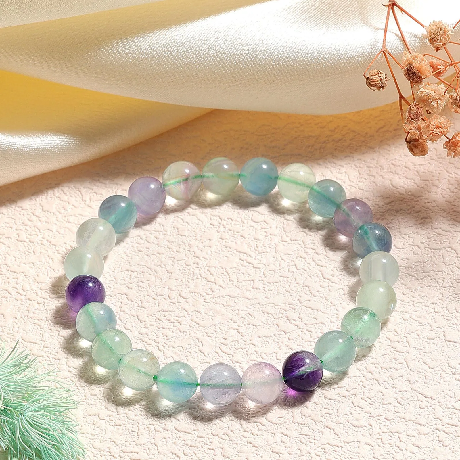 Landorilo Bracciale in Pietre Naturali Fluorite Colorata, 19 cm - immagine 3
