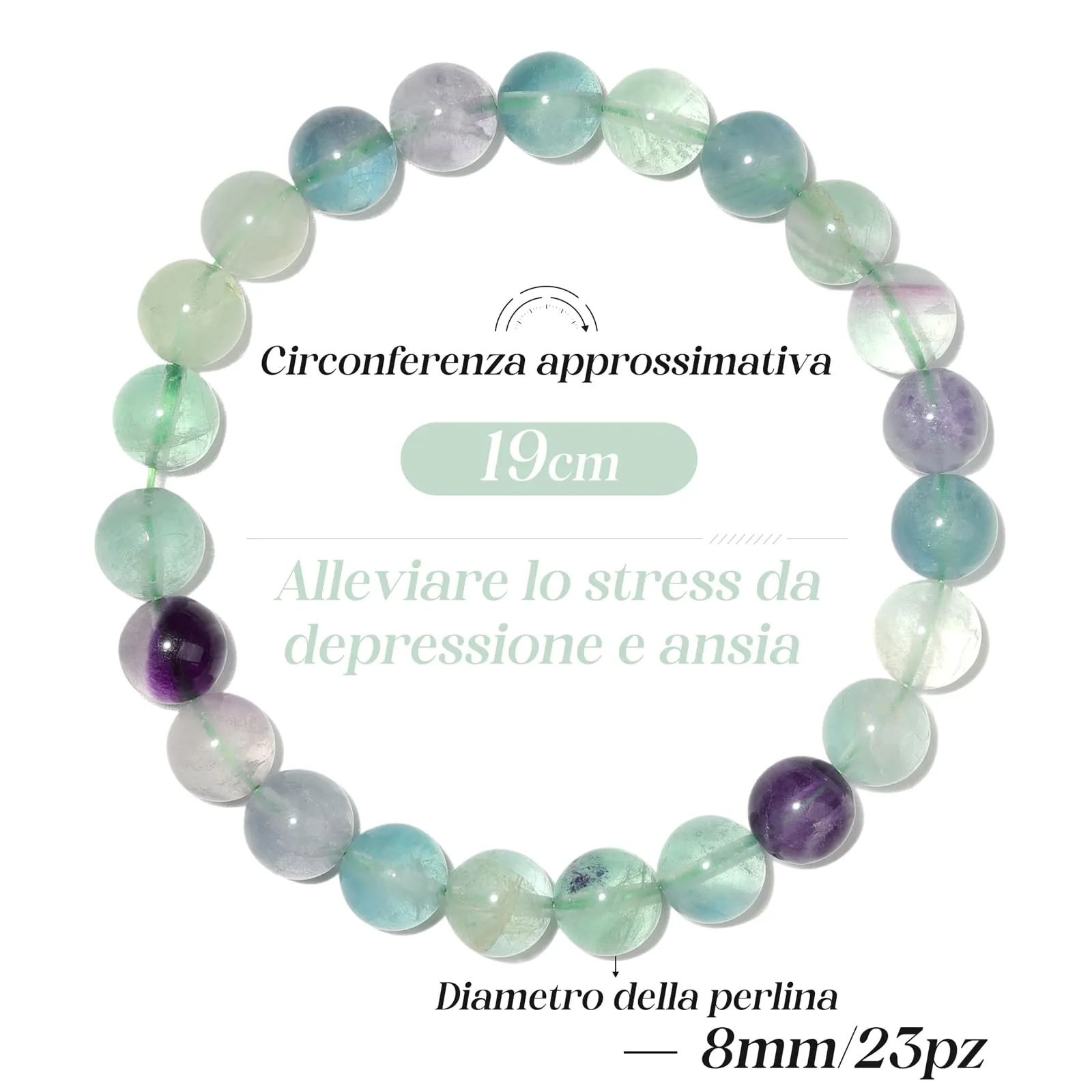 Landorilo Bracciale in Pietre Naturali Fluorite Colorata, 19 cm - immagine 4