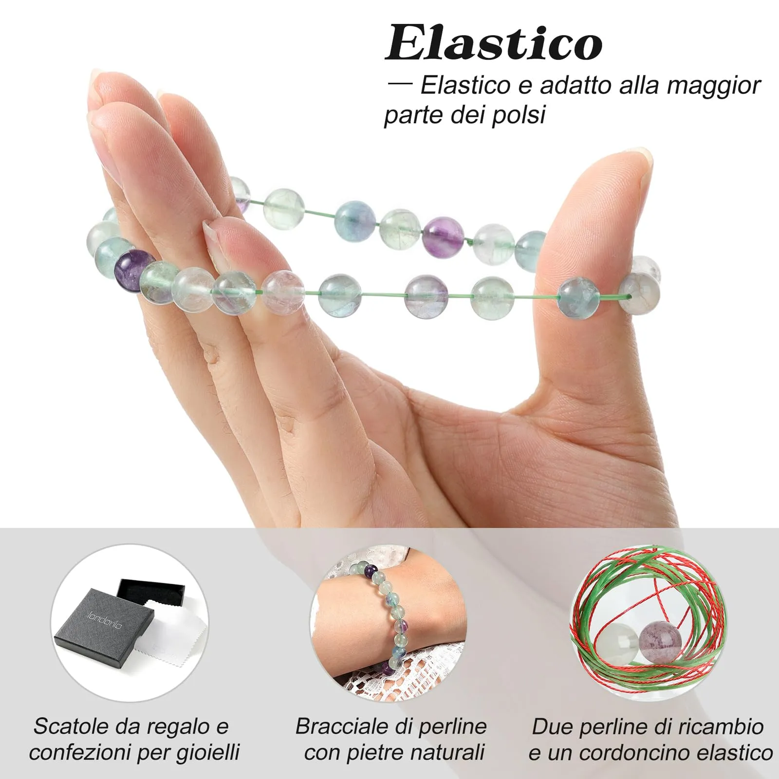 Landorilo Bracciale in Pietre Naturali Fluorite Colorata, 19 cm - immagine 5