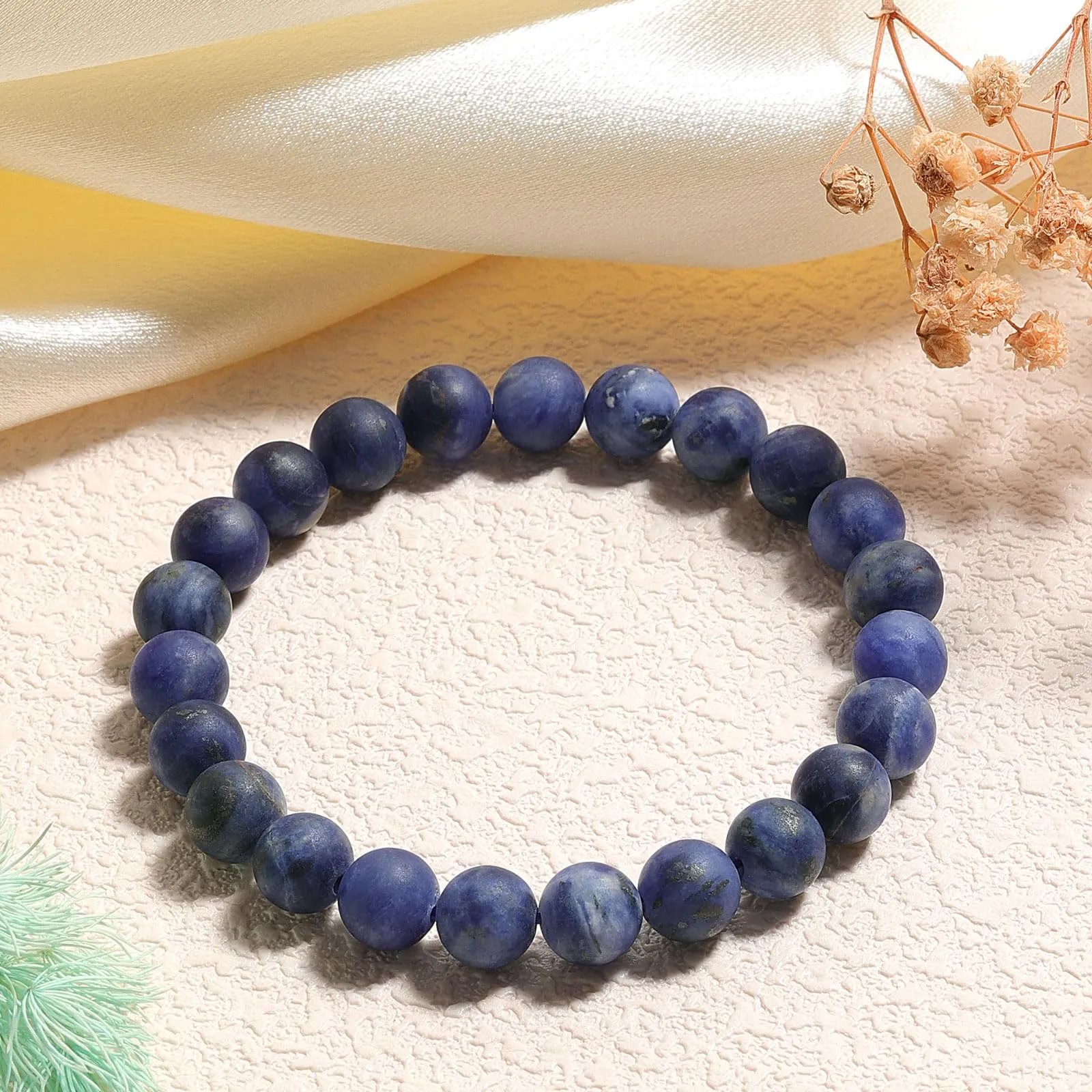 Landorilo Bracciale in Pietre Naturali Blu A Righe Scrub per Donna e Uomo, 19cm - immagine 3