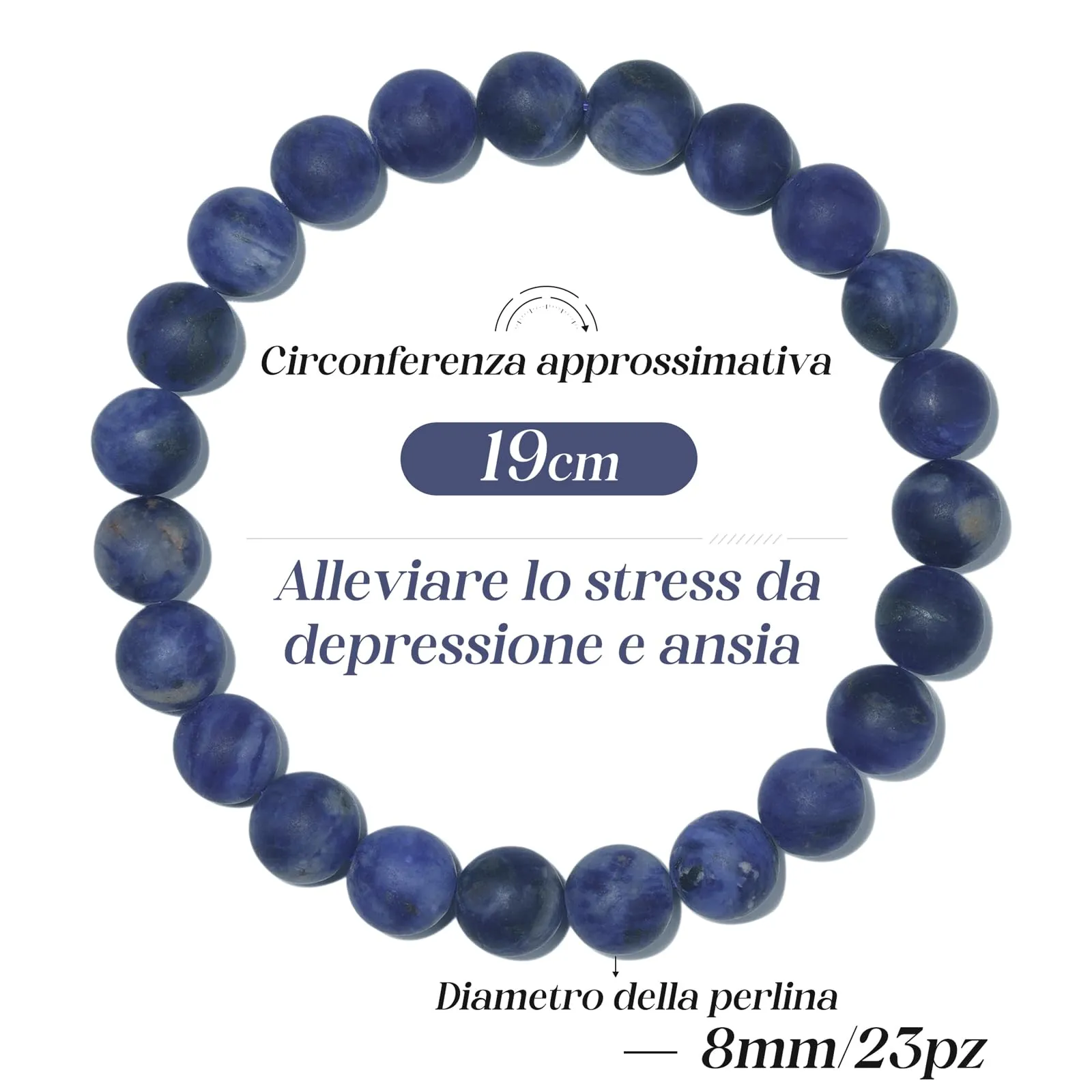 Landorilo Bracciale in Pietre Naturali Blu A Righe Scrub per Donna e Uomo, 19cm - immagine 4