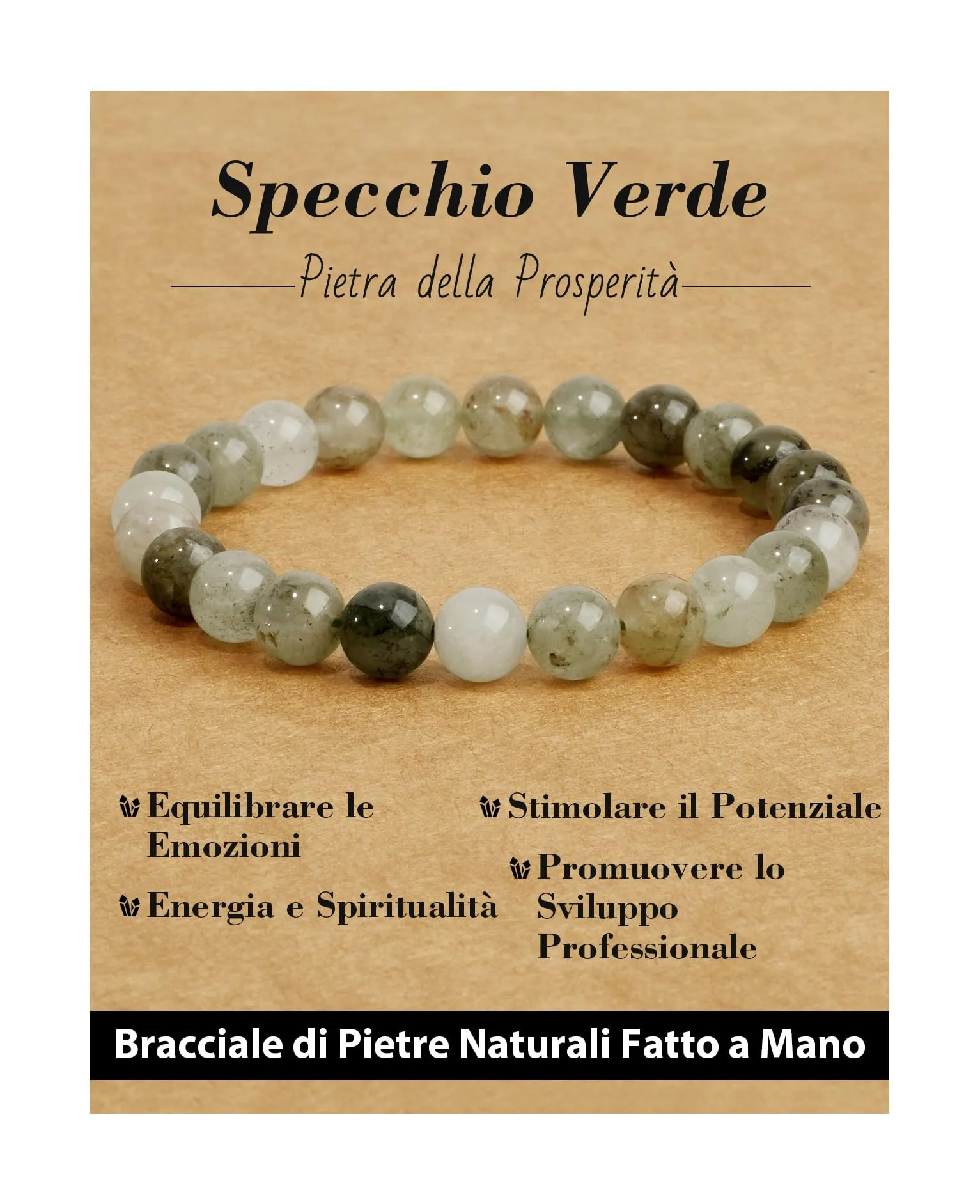 Landorilo Bracciale in Pietre Naturali Specchio Verde, 19 cm - immagine 1