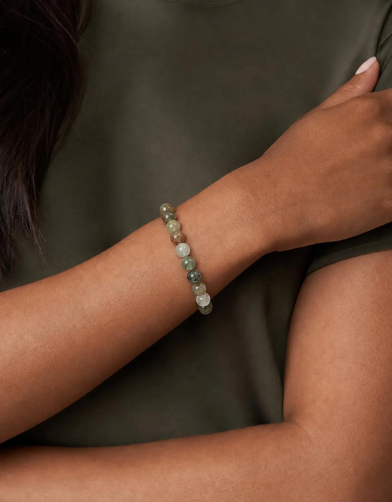 Landorilo Bracciale in Pietre Naturali Specchio Verde, 19 cm - immagine 2