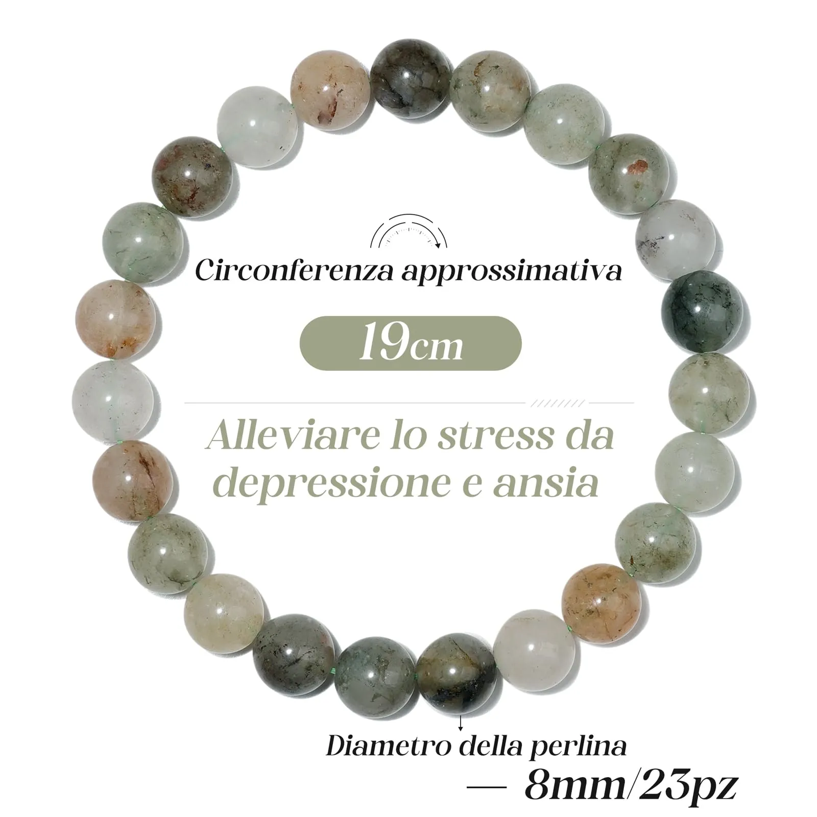 Landorilo Bracciale in Pietre Naturali Specchio Verde, 19 cm - immagine 4