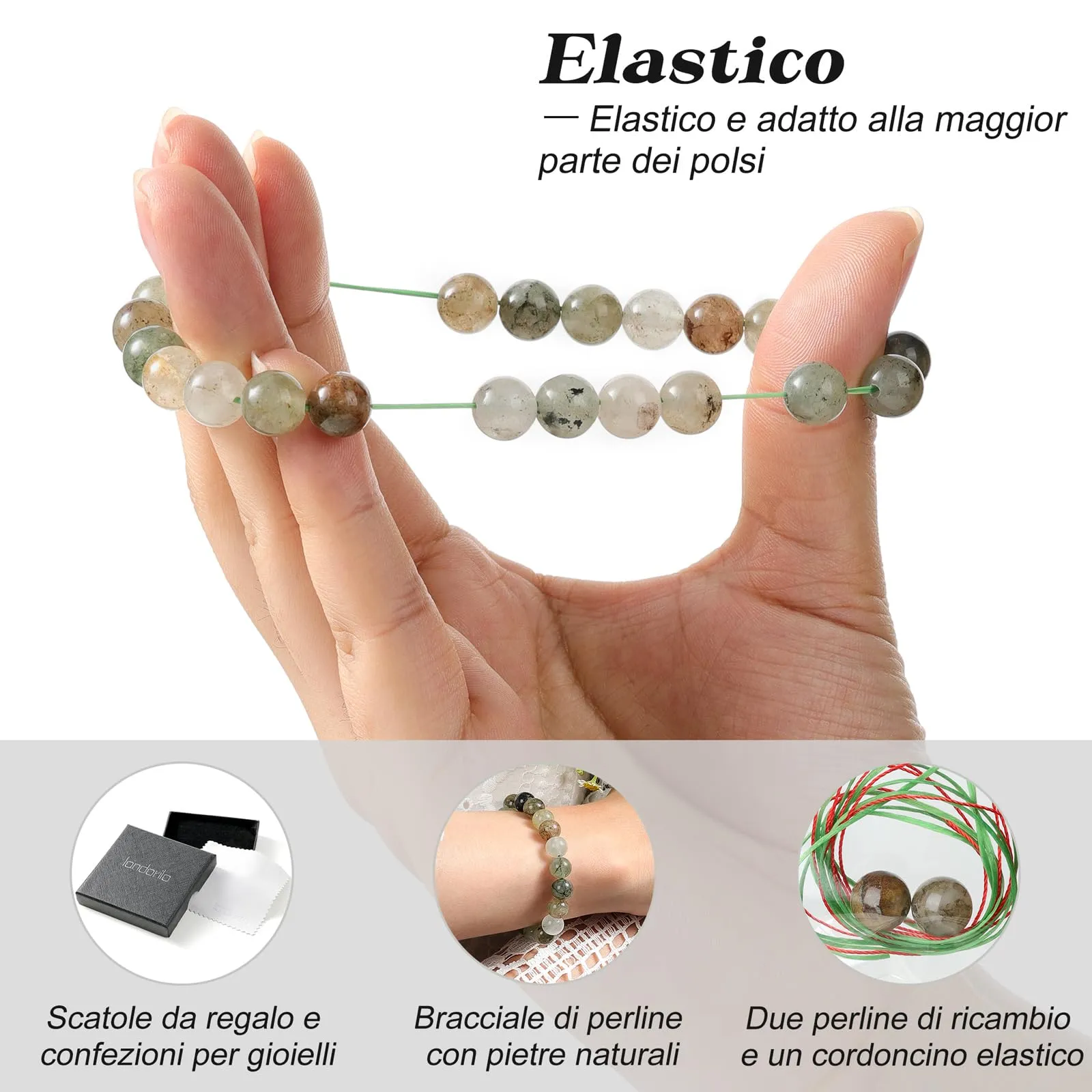 Landorilo Bracciale in Pietre Naturali Specchio Verde, 19 cm - immagine 5