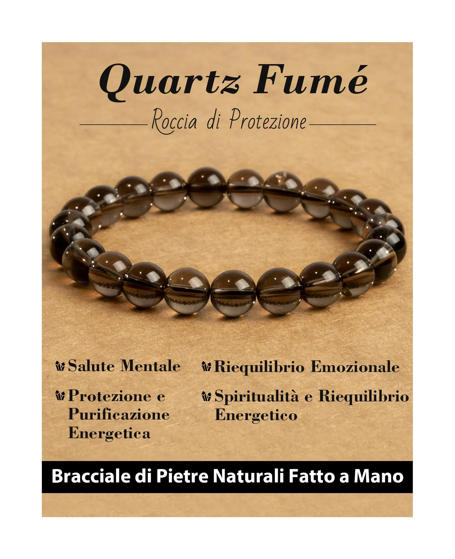 Landorilo Bracciale in Pietre Naturali Quarzo Fumé per Donna e Uomo - immagine 1