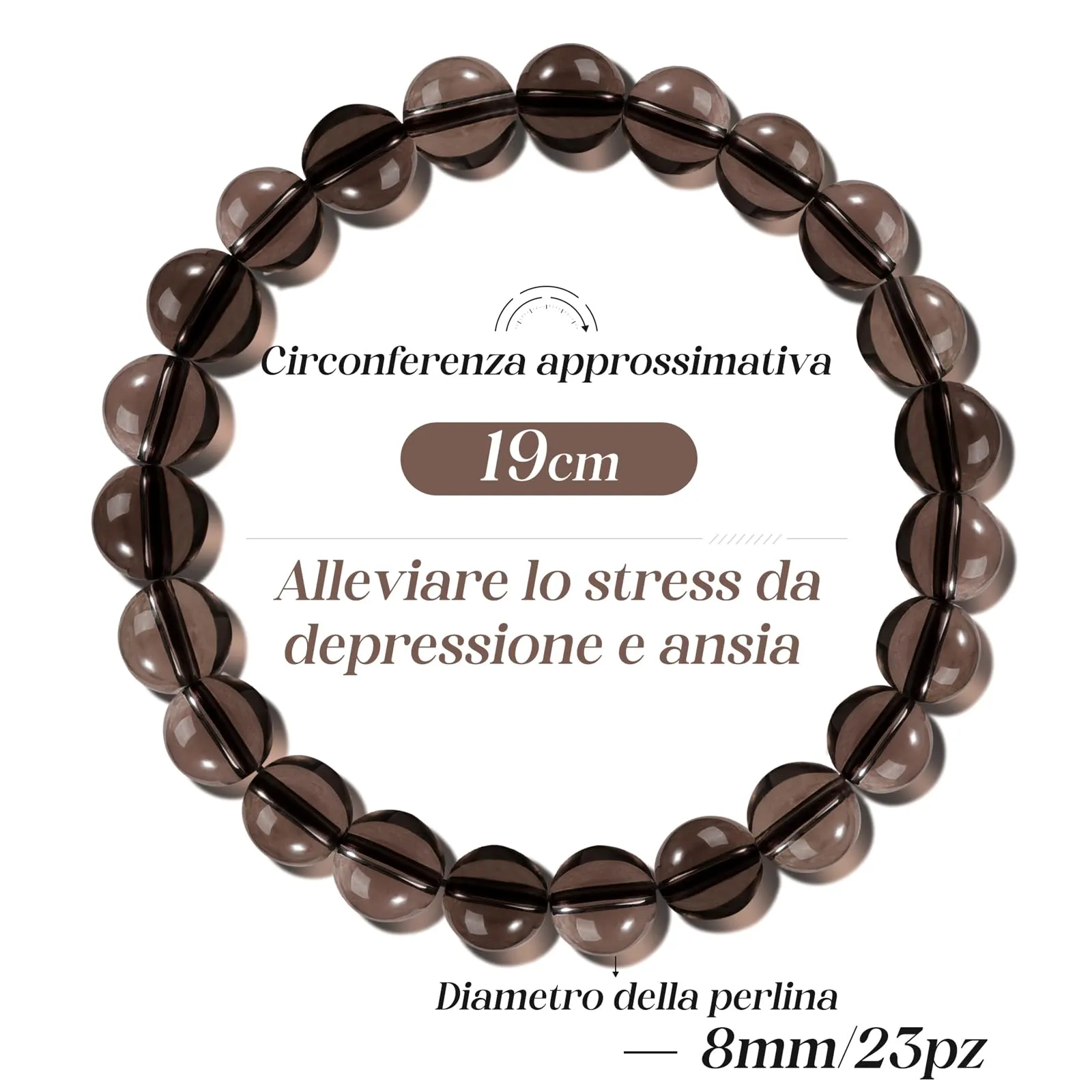 Landorilo Bracciale in Pietre Naturali Quarzo Fumé per Donna e Uomo - immagine 4