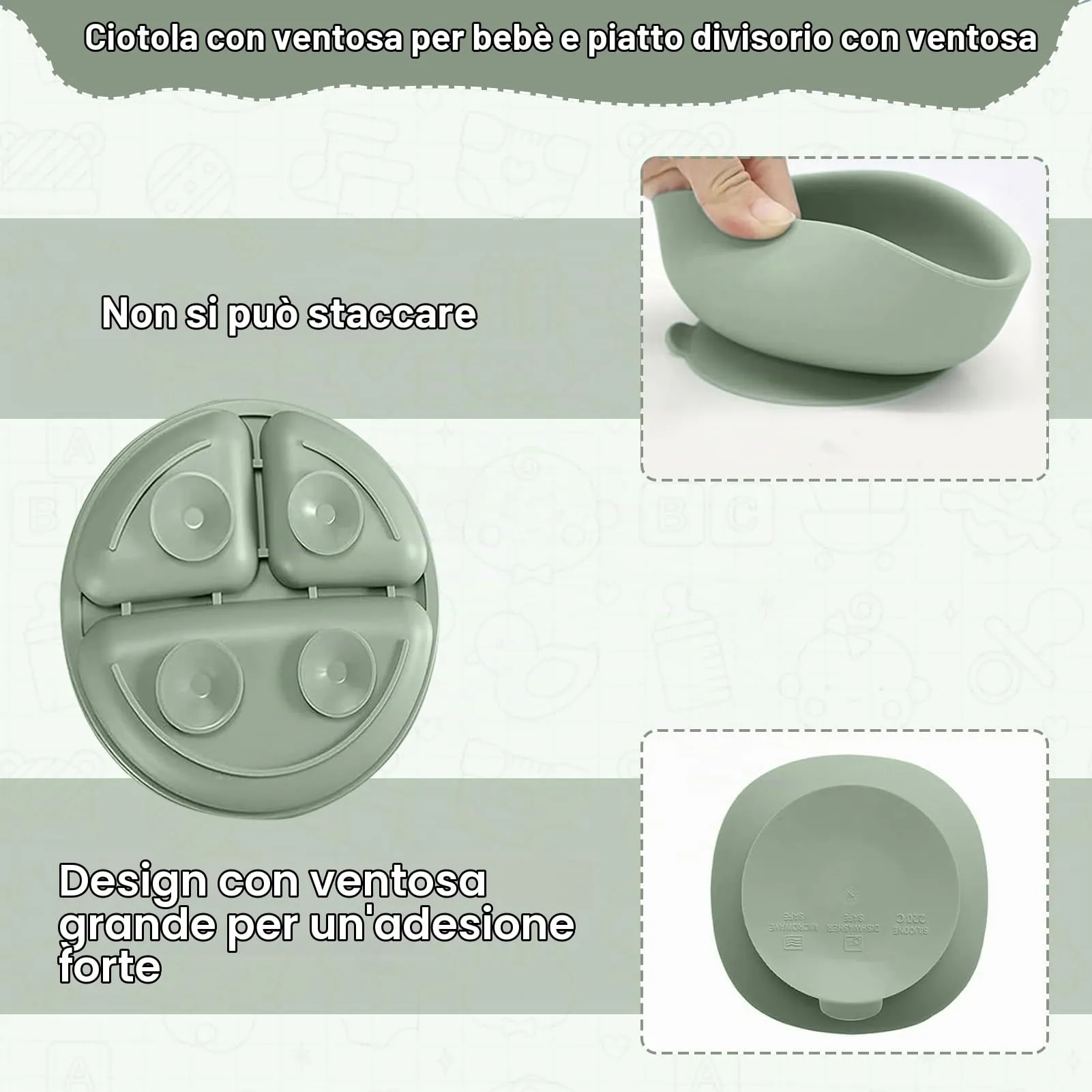 CUBTEM Set Pappa Svezzamento 12 Pezzi, Piatti e Ciotola con Ventosa, Bavaglino in Silicone e Posate per Neonati - immagine 5