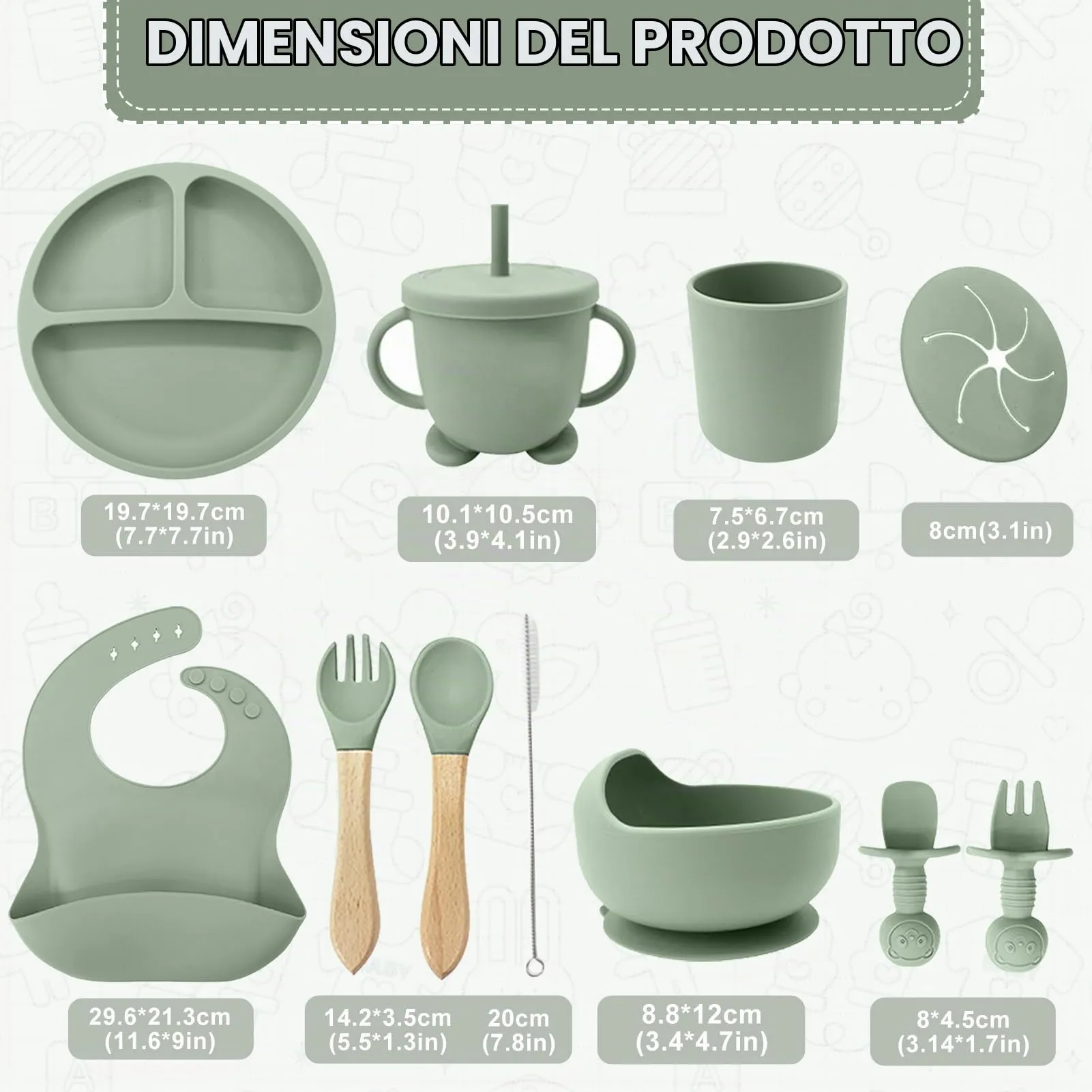 CUBTEM Set Pappa Svezzamento 12 Pezzi, Piatti e Ciotola con Ventosa, Bavaglino in Silicone e Posate per Neonati - immagine 7