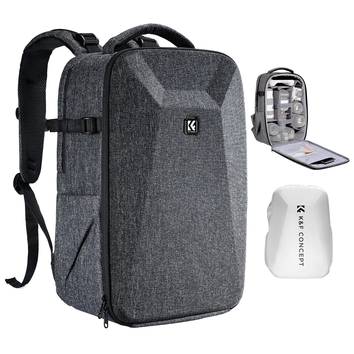 K&F Concept Zaino Fotografico Guscio Rigido Impermeabile, 44cm, Grigio - immagine 1
