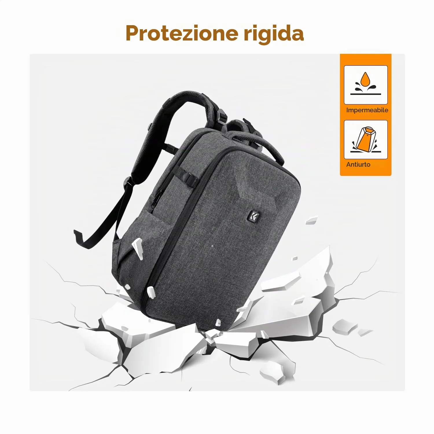 K&F Concept Zaino Fotografico Guscio Rigido Impermeabile, 44cm, Grigio - immagine 5