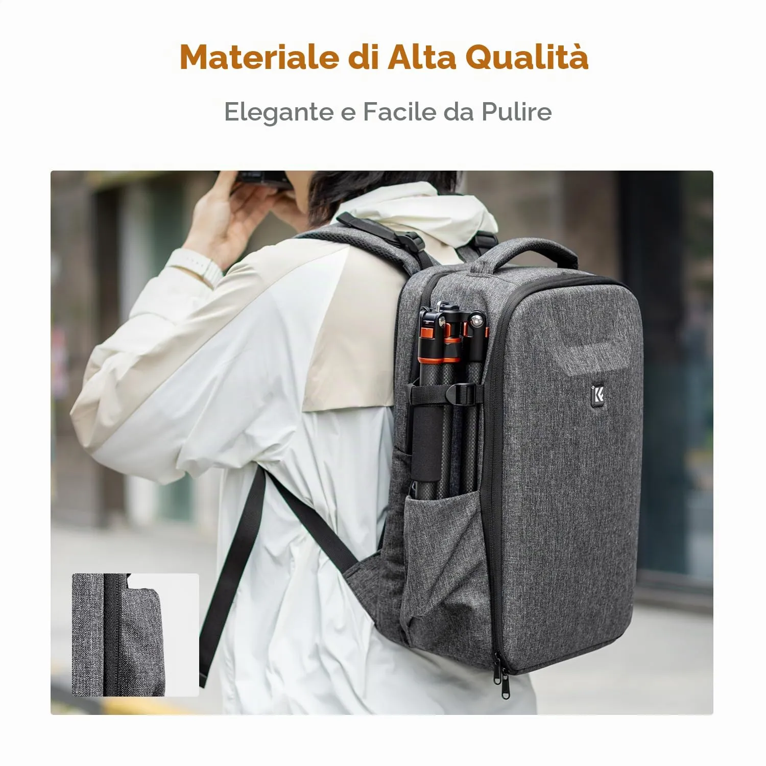 K&F Concept Zaino Fotografico Guscio Rigido Impermeabile, 44cm, Grigio - immagine 6