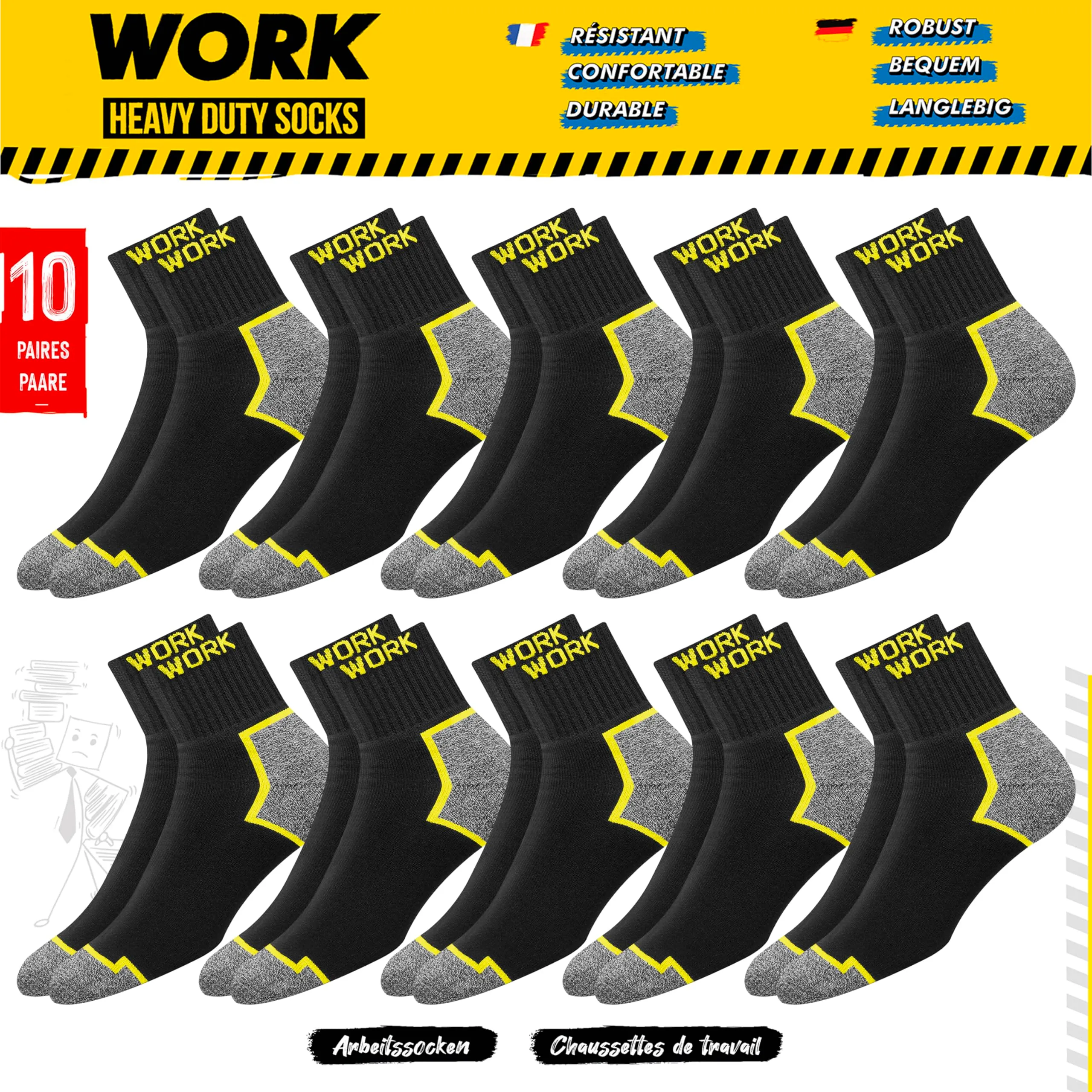 SOXCO Calze da Lavoro Uomo Rinforzate Quarto Lunghe, 10 Paia, 35-38 - immagine 5