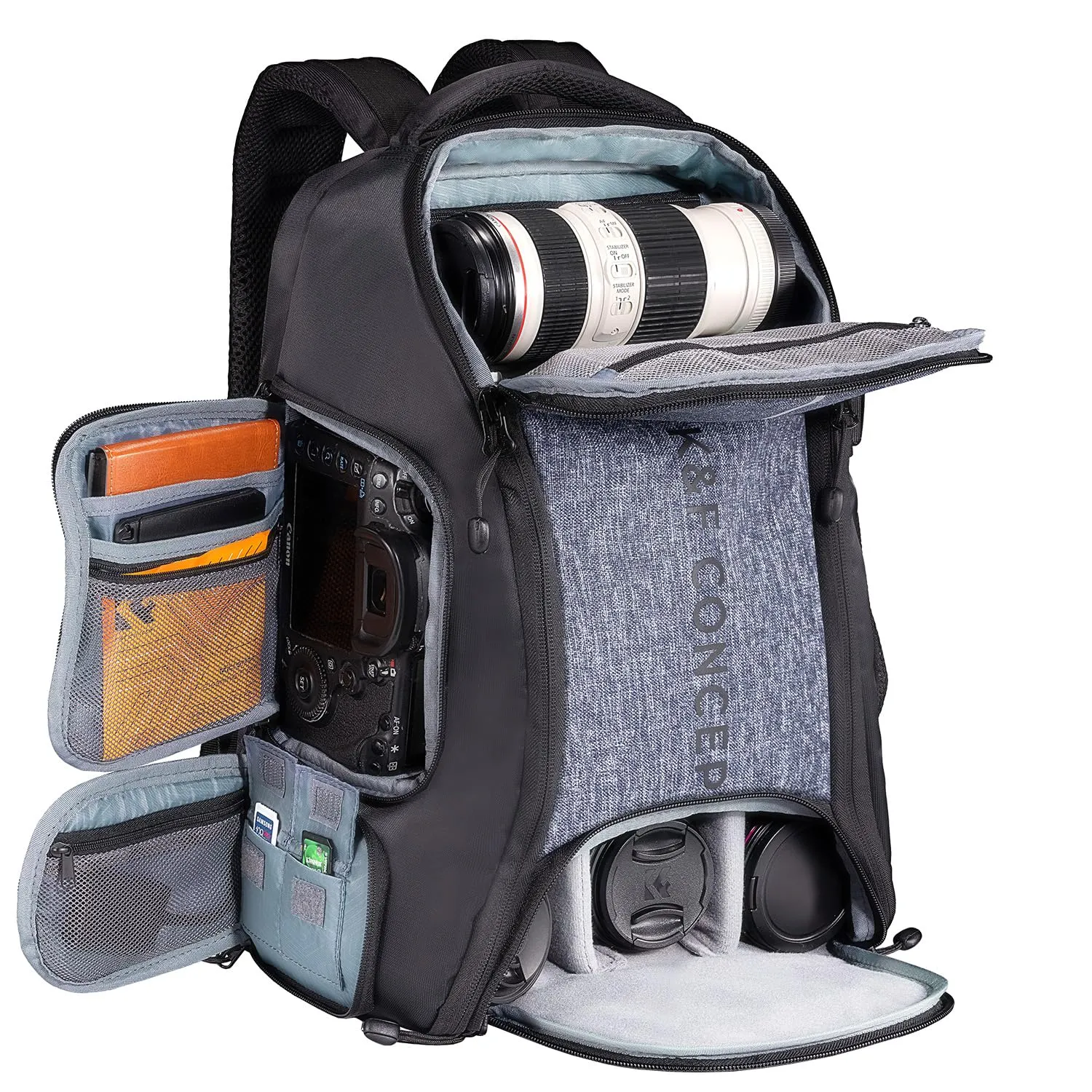 K&F Concept Zaino Fotografico 25L Impermeabile, Nero Grigio - immagine 1