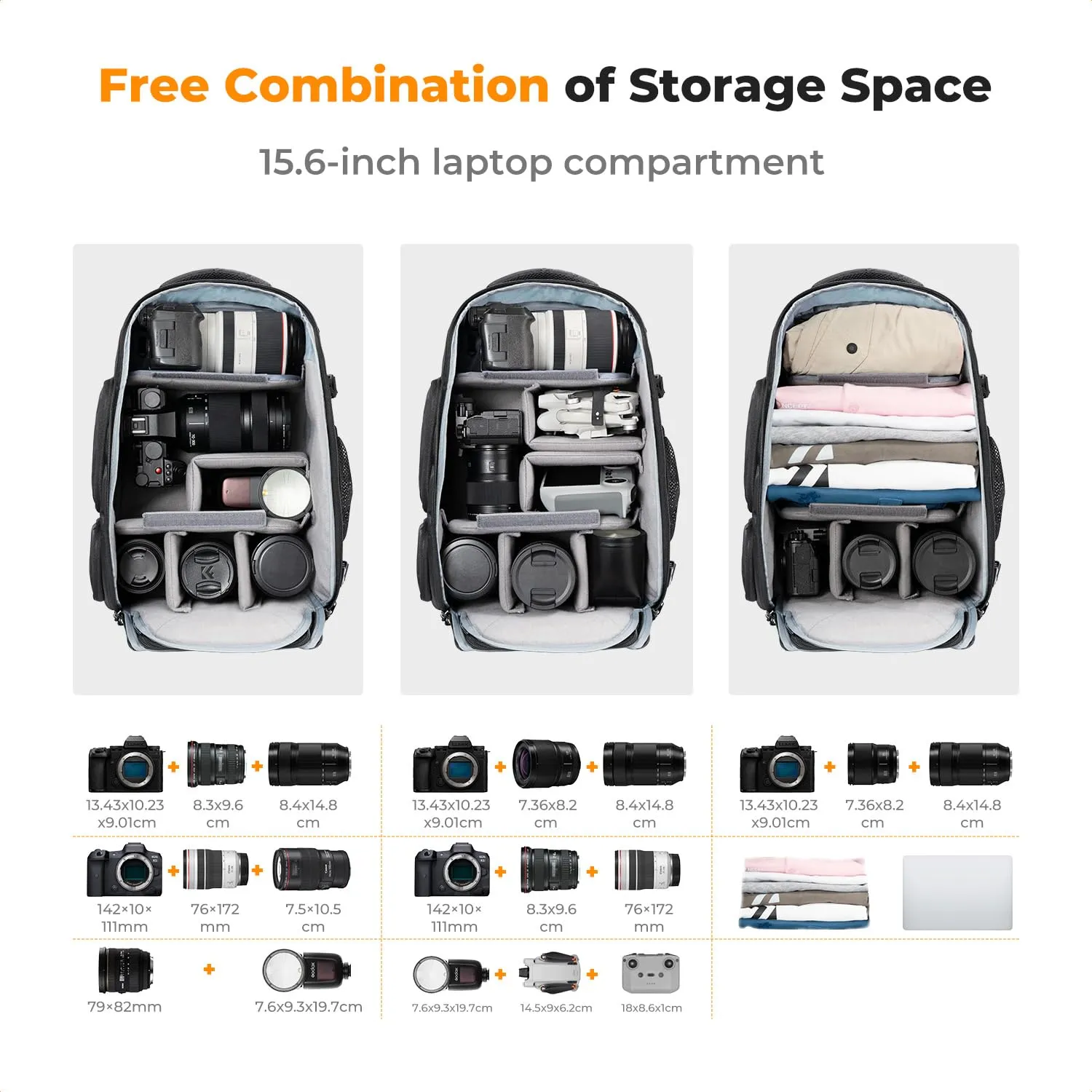 K&F Concept Zaino Fotografico 25L Impermeabile, Nero Grigio - immagine 2