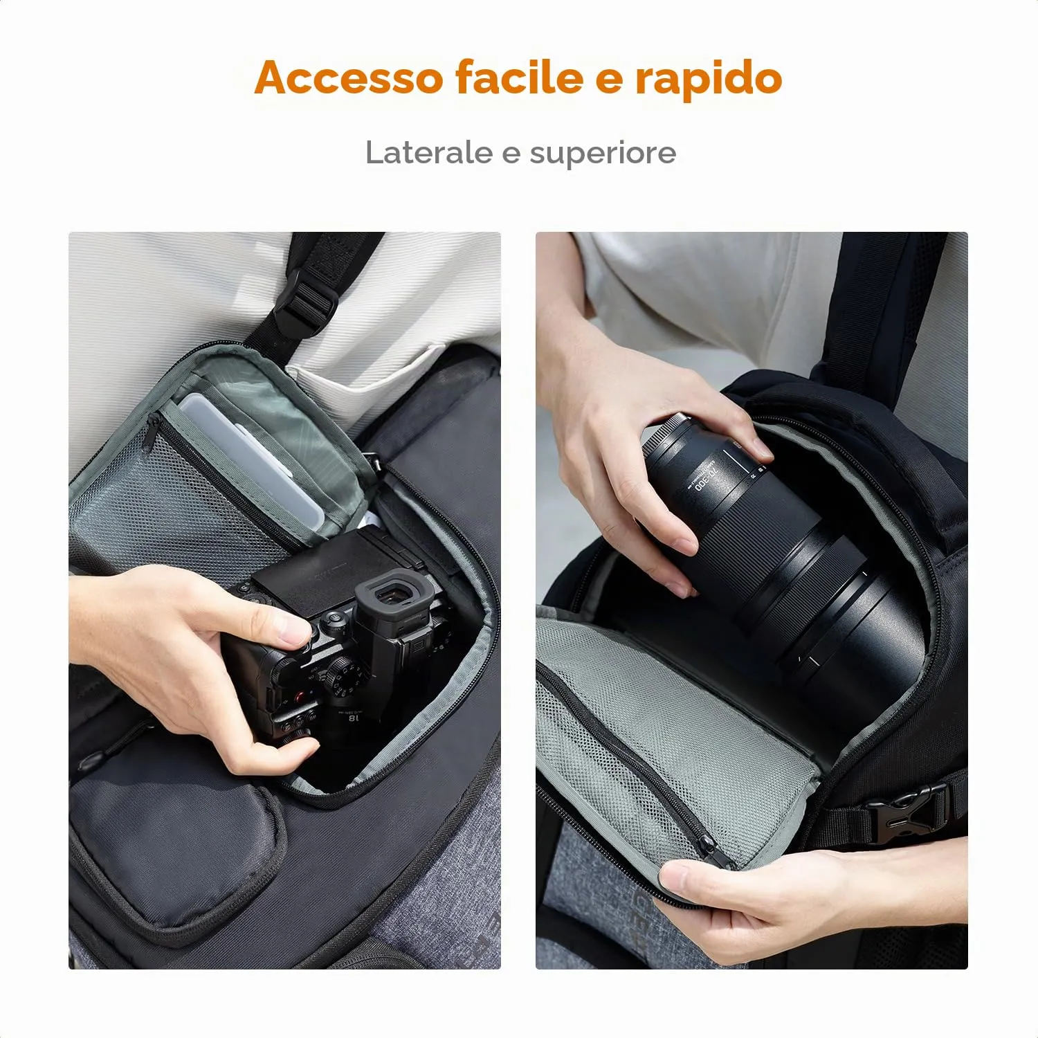K&F Concept Zaino Fotografico 25L Impermeabile, Nero Grigio - immagine 3