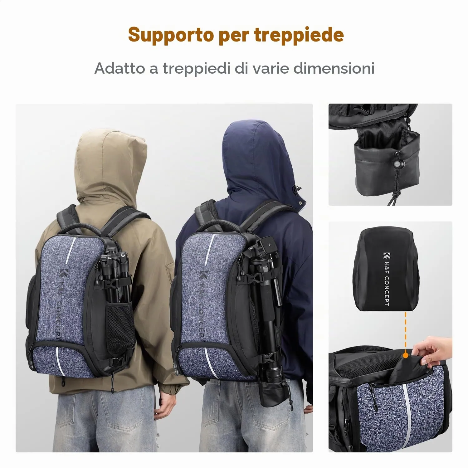 K&F Concept Zaino Fotografico 25L Impermeabile, Nero Grigio - immagine 5