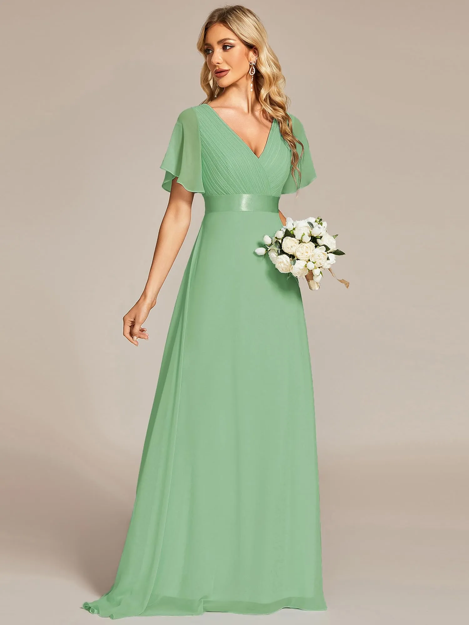 Ever-Pretty Vestito da Cerimonia Donna Scollo a V Linea ad A Verde Salvia 38 - immagine 5