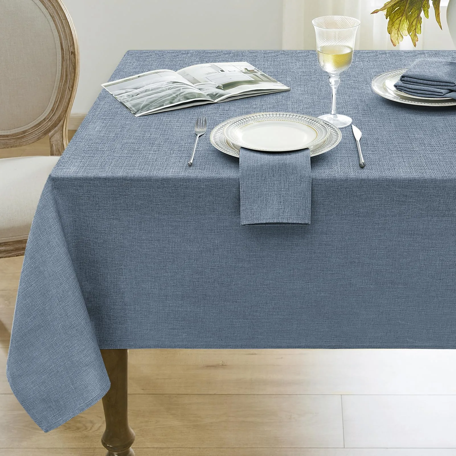 Softalker Tovaglia Rettangolare in Lino e Iuta, Impermeabile, 132 x 178 cm, Blu Denim - immagine 1