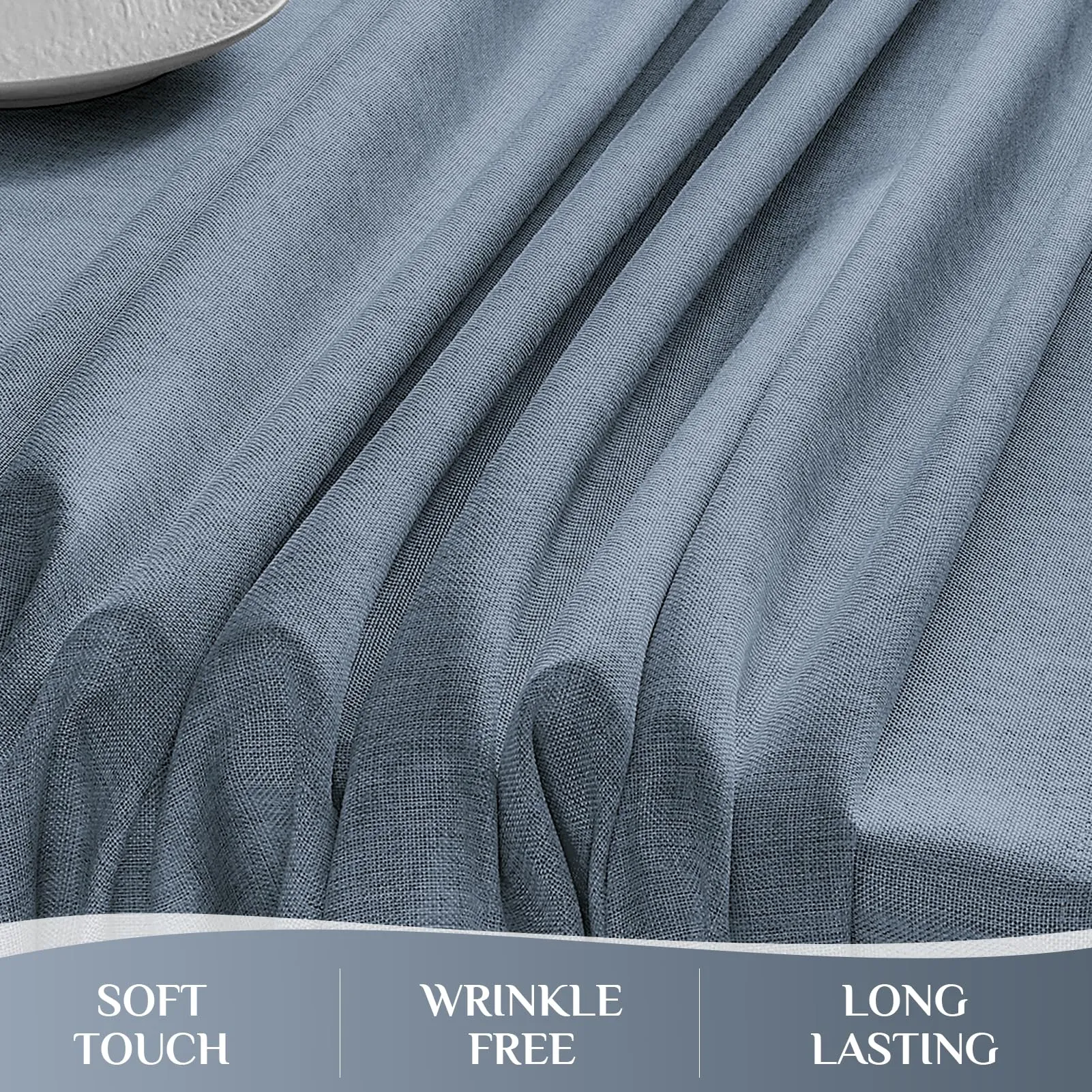 Softalker Tovaglia Rettangolare in Lino e Iuta, Impermeabile, 132 x 178 cm, Blu Denim - immagine 3