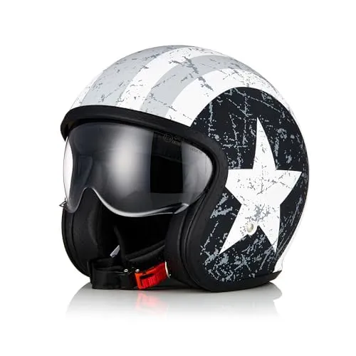 ORIGINE Casco Moto Jet Scooter con Visiera ECE 22-06 Rebel Star Grey, M - immagine 1