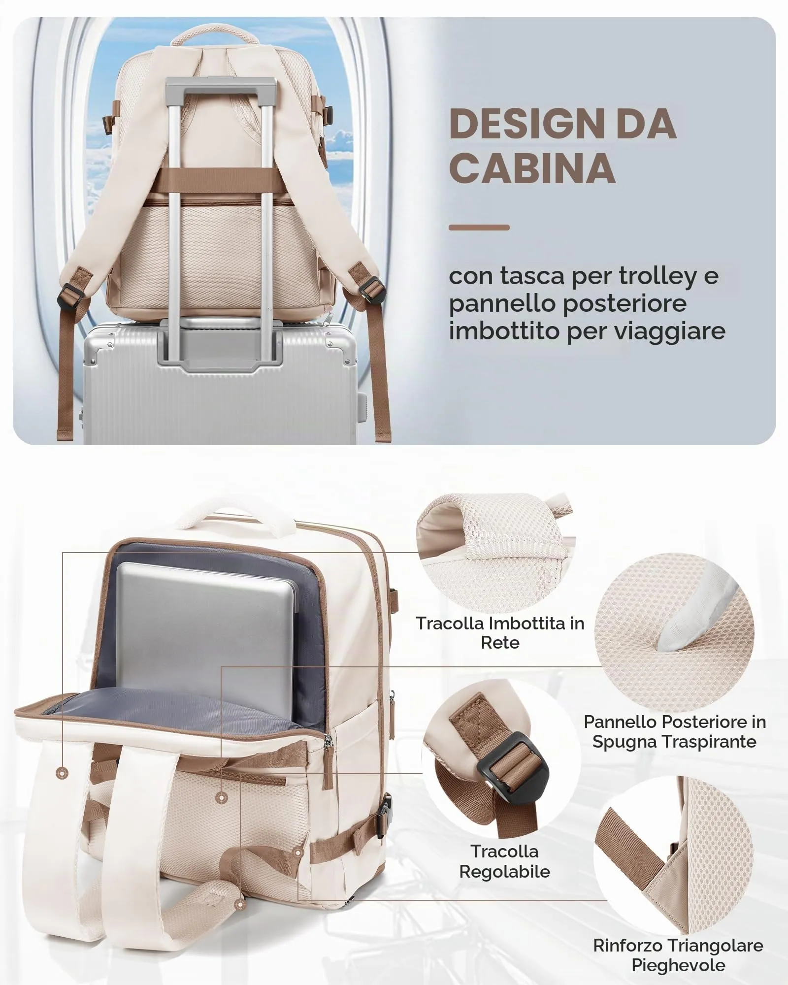 BJLFS Borse da Cabina per Ryanair 40x30x20 Bagaglio a Mano Donna Uomo - immagine 6