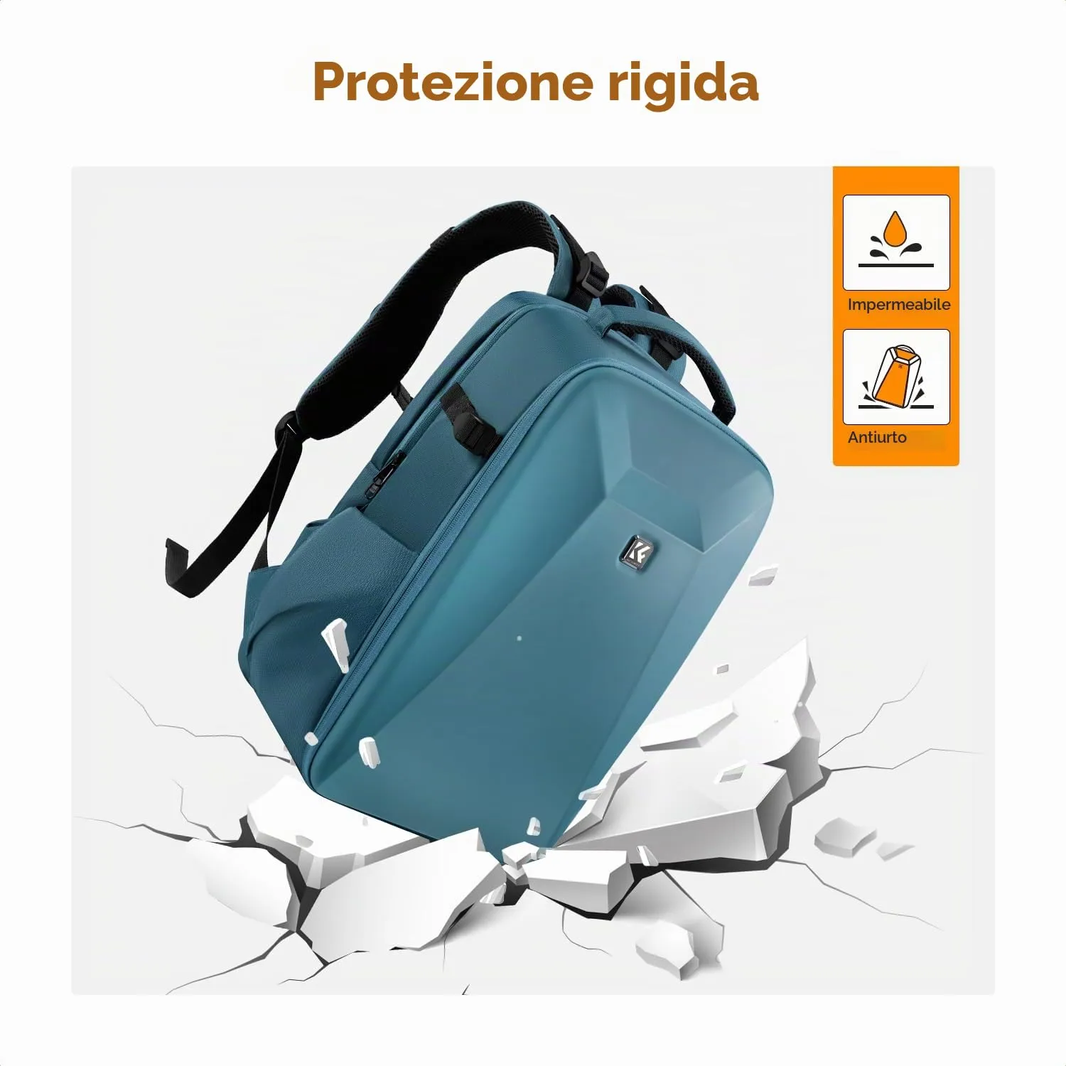 K&F Concept Zaino Fotografico Antiurto Guscio Rigido Impermeabile 44cm, Blu - immagine 5
