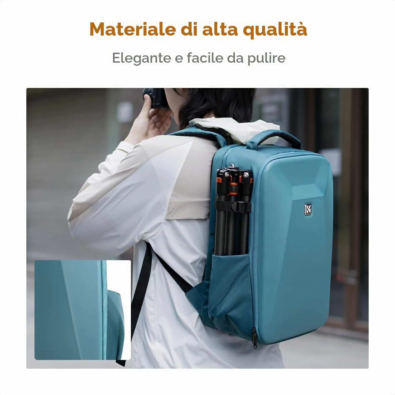 K&F Concept Zaino Fotografico Antiurto Guscio Rigido Impermeabile 44cm, Blu - immagine 6