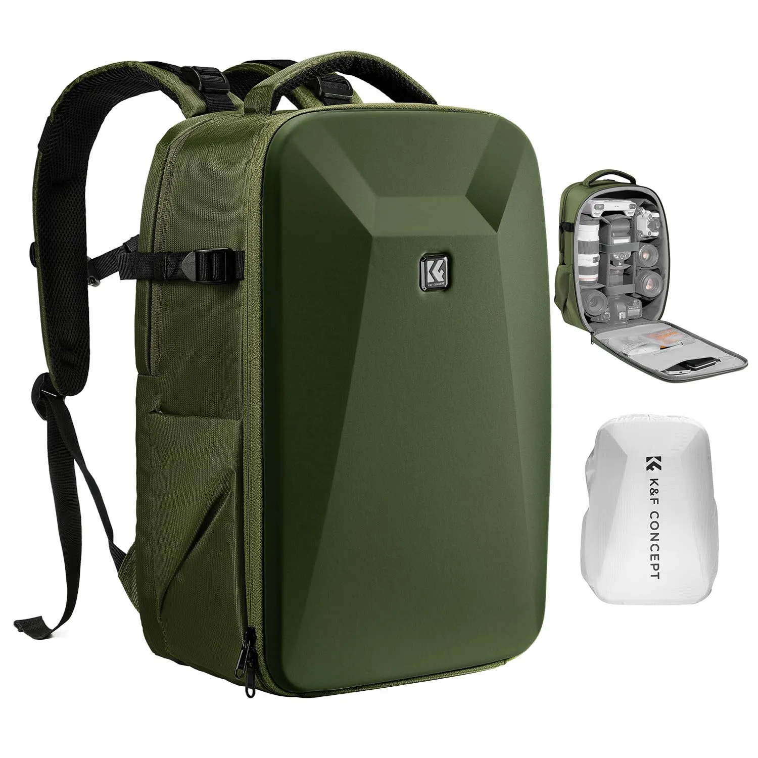 K&F Concept Zaino Fotografico Guscio Rigido Impermeabile 44cm Verde - immagine 1