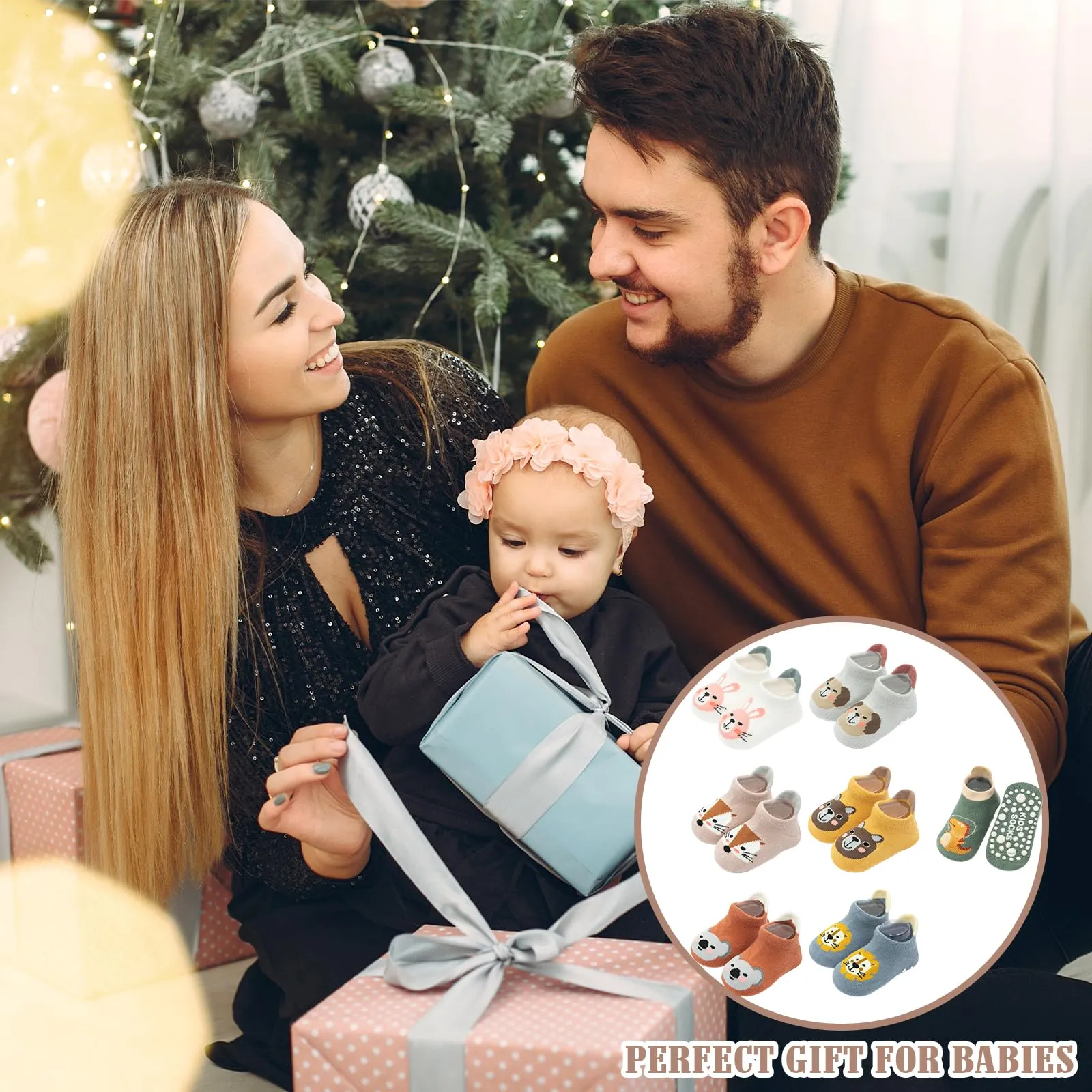 VEGCOO Calzini Antiscivolo in Cotone con Stampa Animali per Neonati e Bambini, 0-1 Anno, Multicolore, 7 Paia - immagine 7