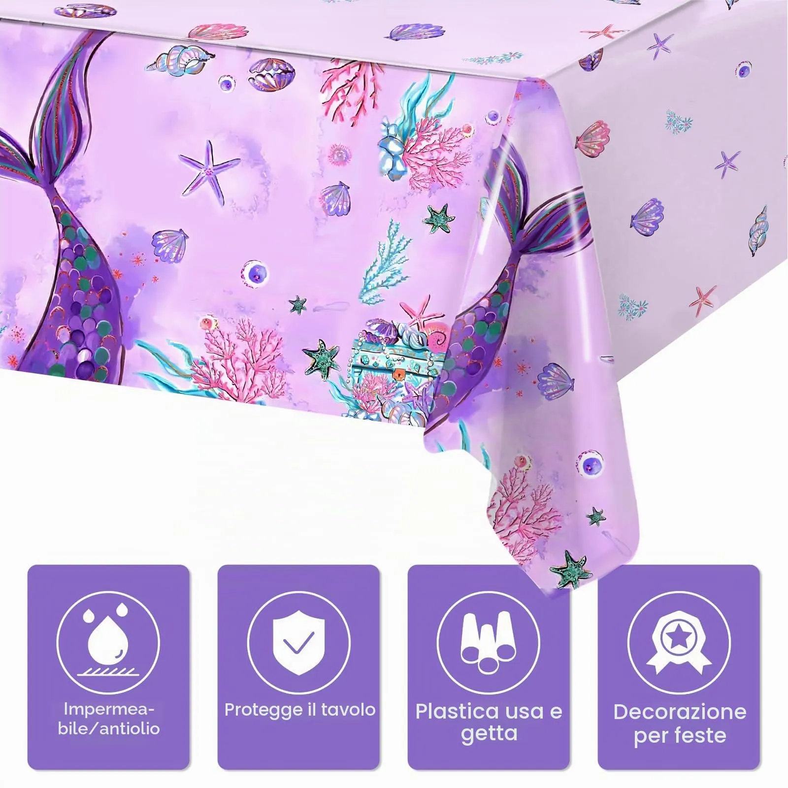 fairymaiden Kit Arco Palloncini Sirena con Tovaglia e Fondale, Addobbi per Compleanno Bambina e Baby Shower - immagine 8