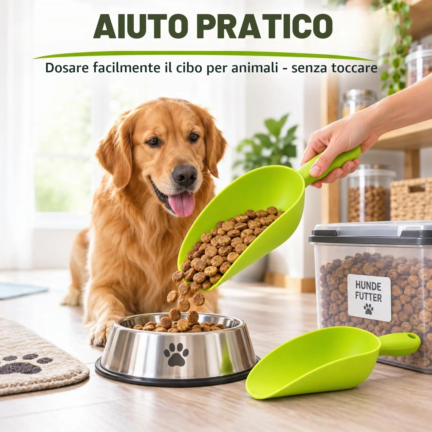 com-four Paletta per alimenti per animali, 28,5 cm e 32,5 cm, 2 pezzi, Verde - immagine 4