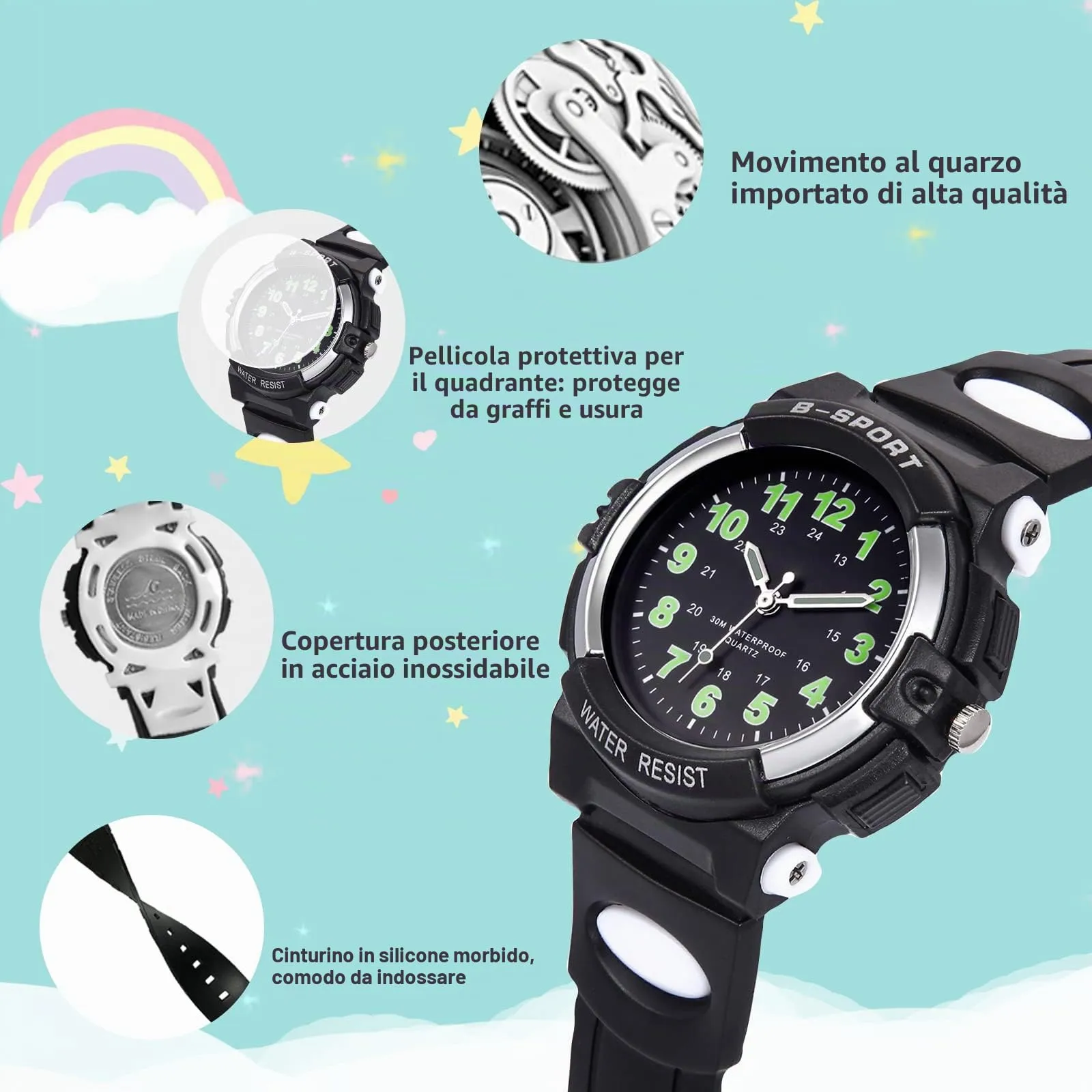 GUUMUXIN Orologio Analogico per Bambini, Impermeabile 30M, 4-12 Anni - immagine 6
