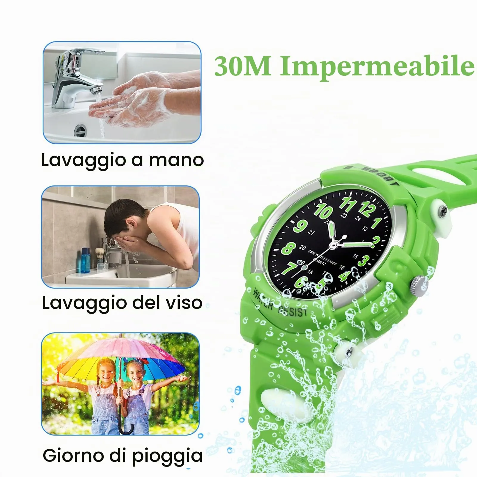 GUUMUXIN Orologio Analogico Bambini, Impermeabile 30M, 4-12 Anni - immagine 3