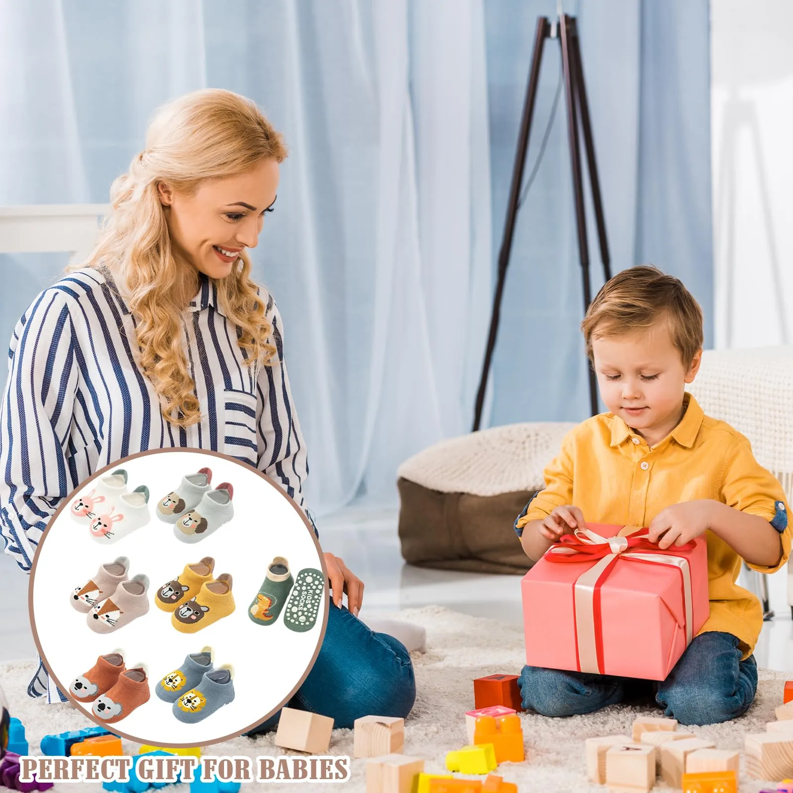 VEGCOO Calzini Antiscivolo in Cotone con Stampa Animali per Neonati e Bambini, 7 Paia, 1-3 Anni, Multicolore - immagine 7