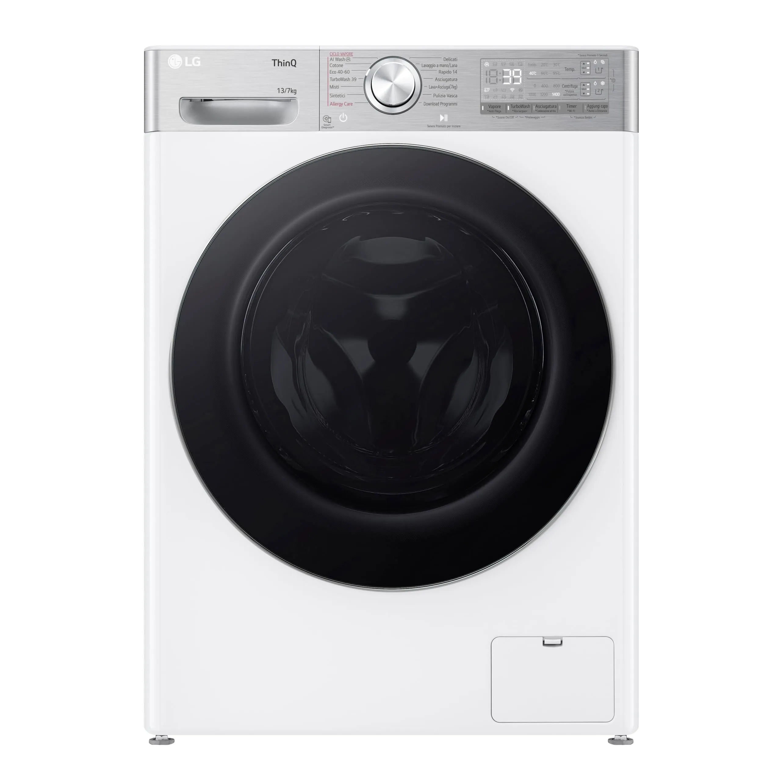 LG D4R9513TPWC Lavasciuga 13/7kg Serie R9 Classe D 1400 Giri TurboWash 360 Steam+ Autodosaggio Wi-Fi Bianca - immagine 2