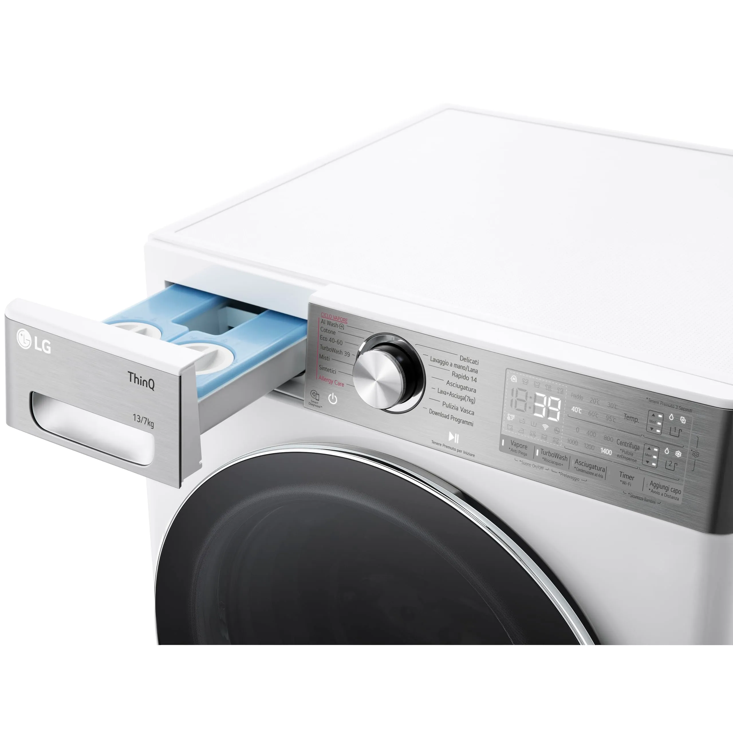 LG D4R9513TPWC Lavasciuga 13/7kg Serie R9 Classe D 1400 Giri TurboWash 360 Steam+ Autodosaggio Wi-Fi Bianca - immagine 7