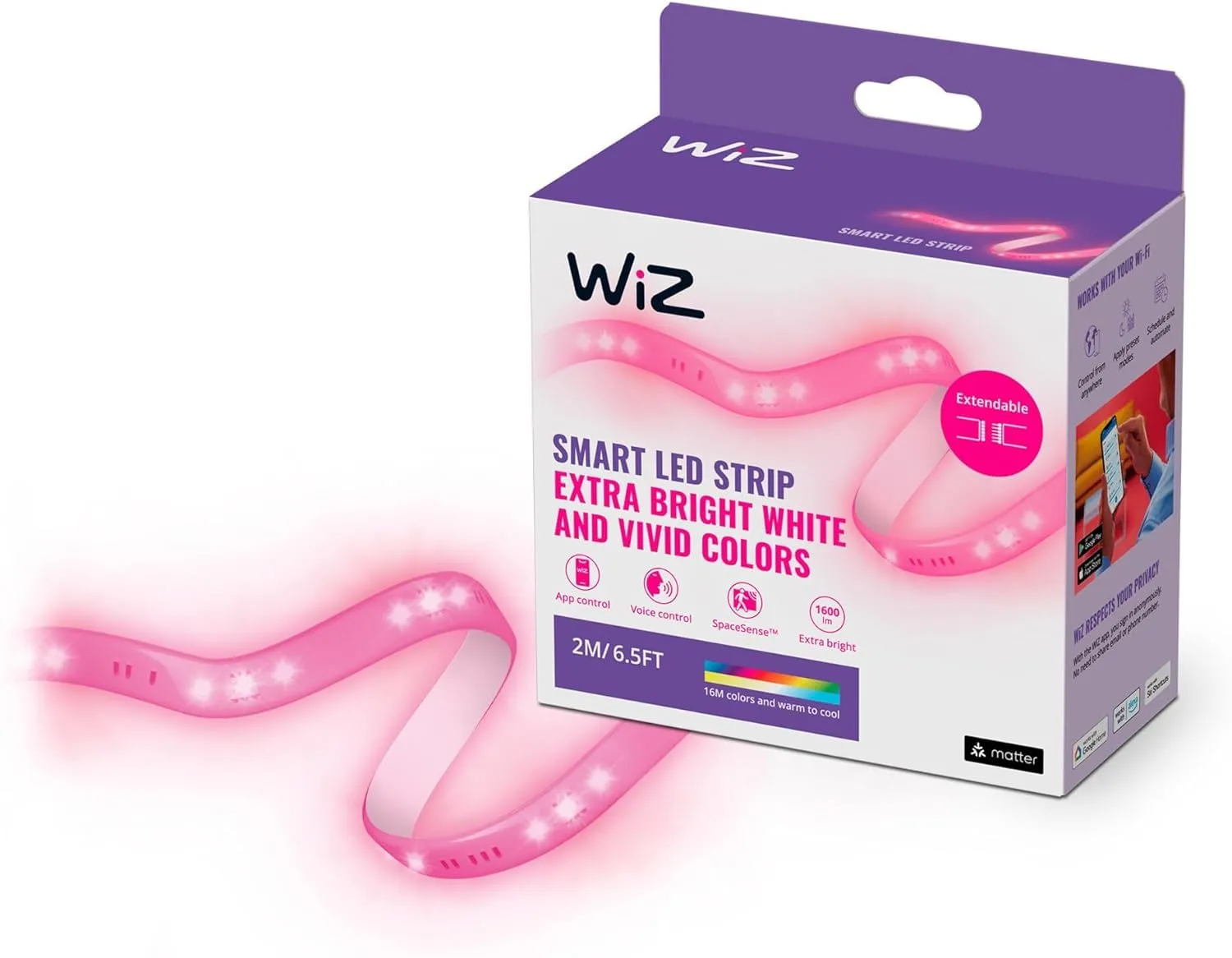 WiZ Striscia LED WiFi, Luce Bianca e Colorata Dimmerabile, 2m, 20W, Tecnologia SpaceSense - immagine 1