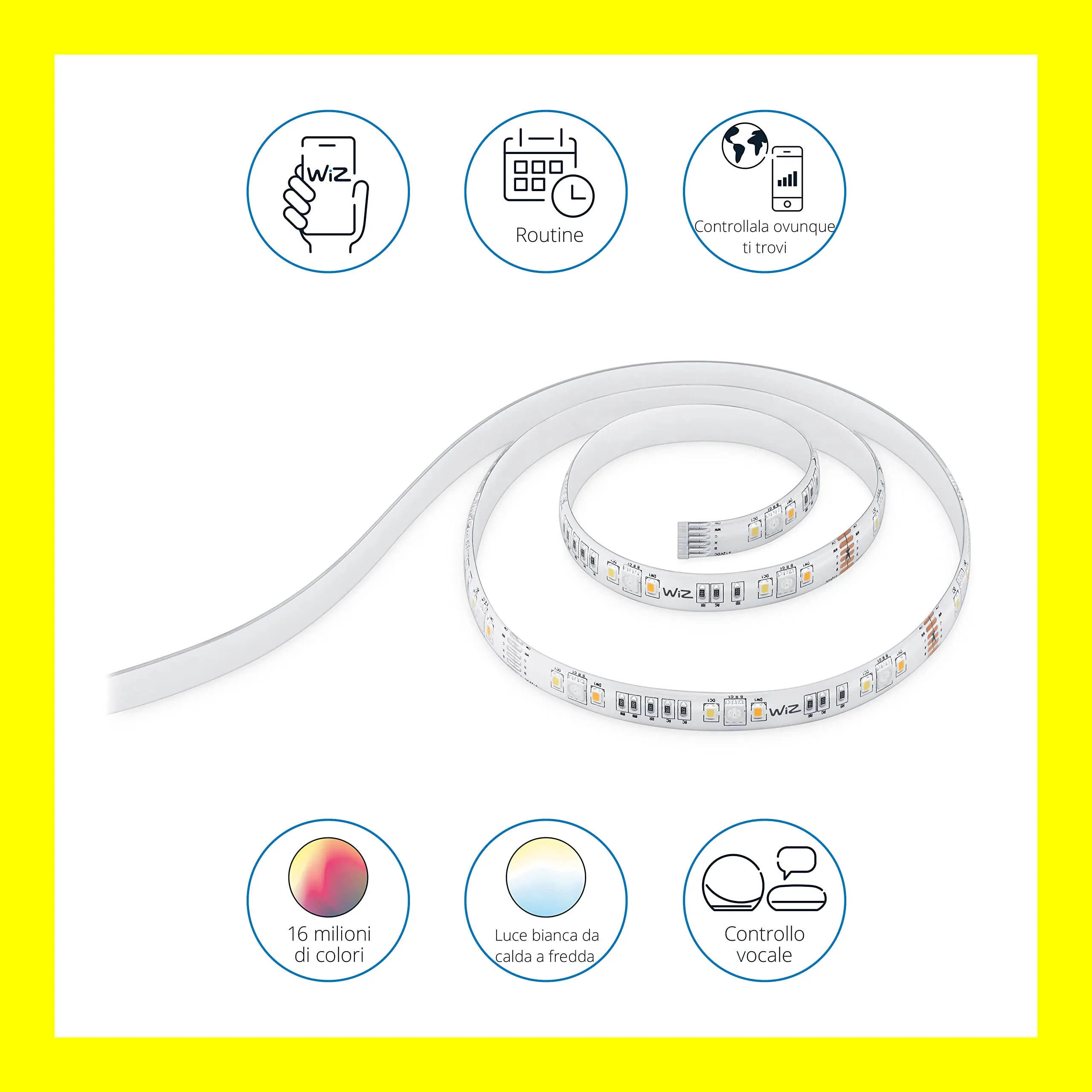 WiZ Striscia LED WiFi, Luce Bianca e Colorata Dimmerabile, 2m, 20W, Tecnologia SpaceSense - immagine 3