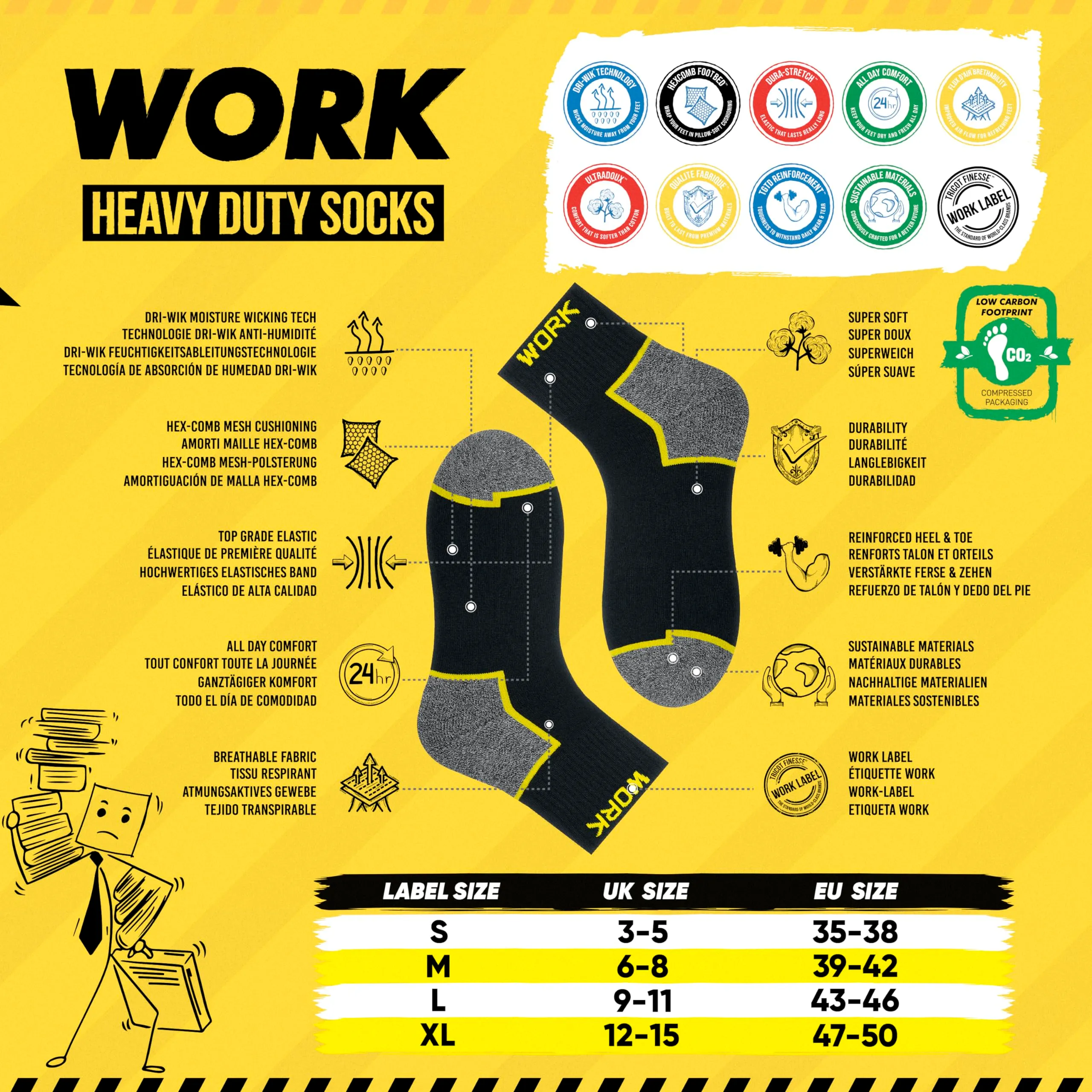 SOXCO Calze da Lavoro Uomo Rinforzate Quarto Lunghe, 10 Paia, 39-42 - immagine 3