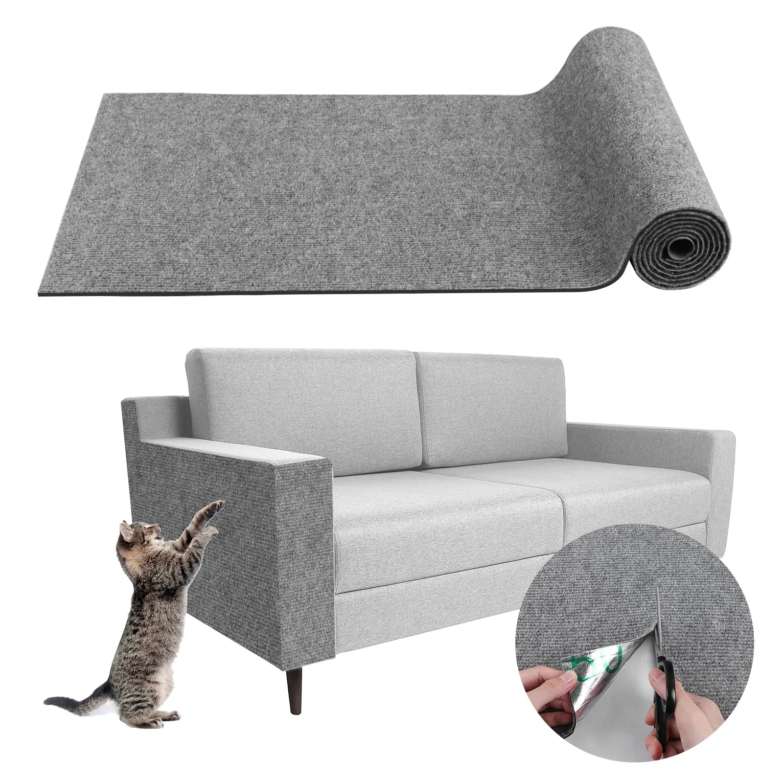LSGCQ Tappeto Tiragraffi Autoadesivo per Gatti Protezione Divano, Grigio Chiaro, 40×400cm - immagine 1