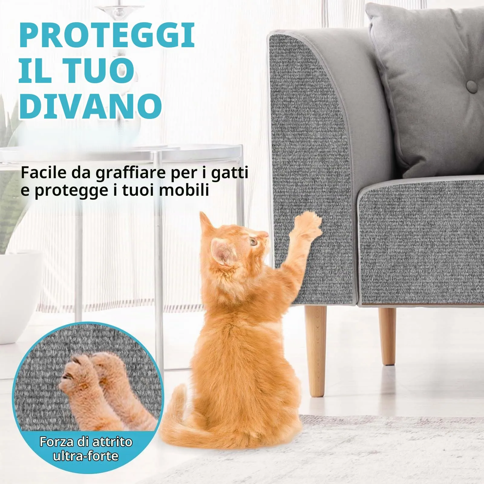 LSGCQ Tappeto Tiragraffi Autoadesivo per Gatti Protezione Divano, Grigio Chiaro, 40×400cm - immagine 2