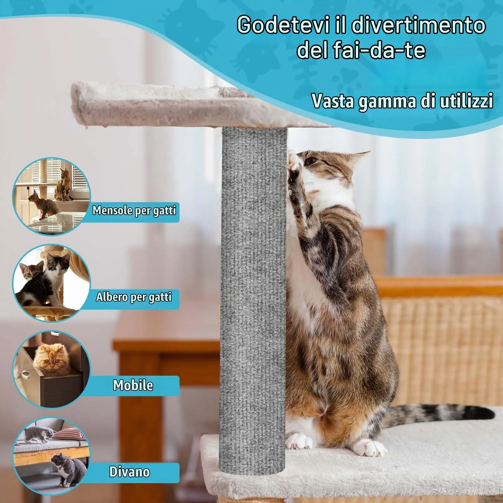 LSGCQ Tappeto Tiragraffi Autoadesivo per Gatti Protezione Divano, Grigio Chiaro, 40×400cm - immagine 4