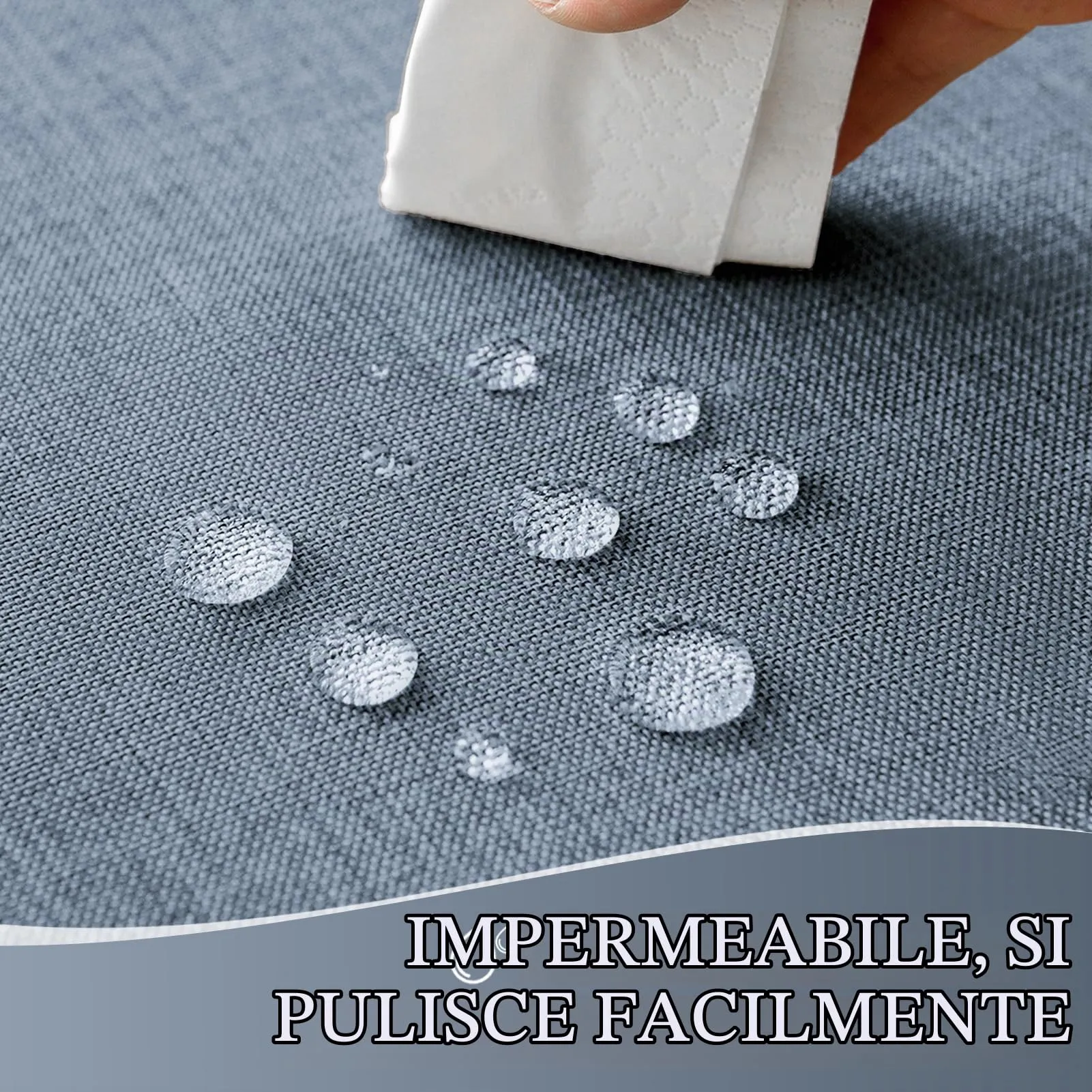 Softalker Tovaglia rettangolare in finto lino impermeabile e antimacchia, 152 x 264 cm, Blu Denim - immagine 2
